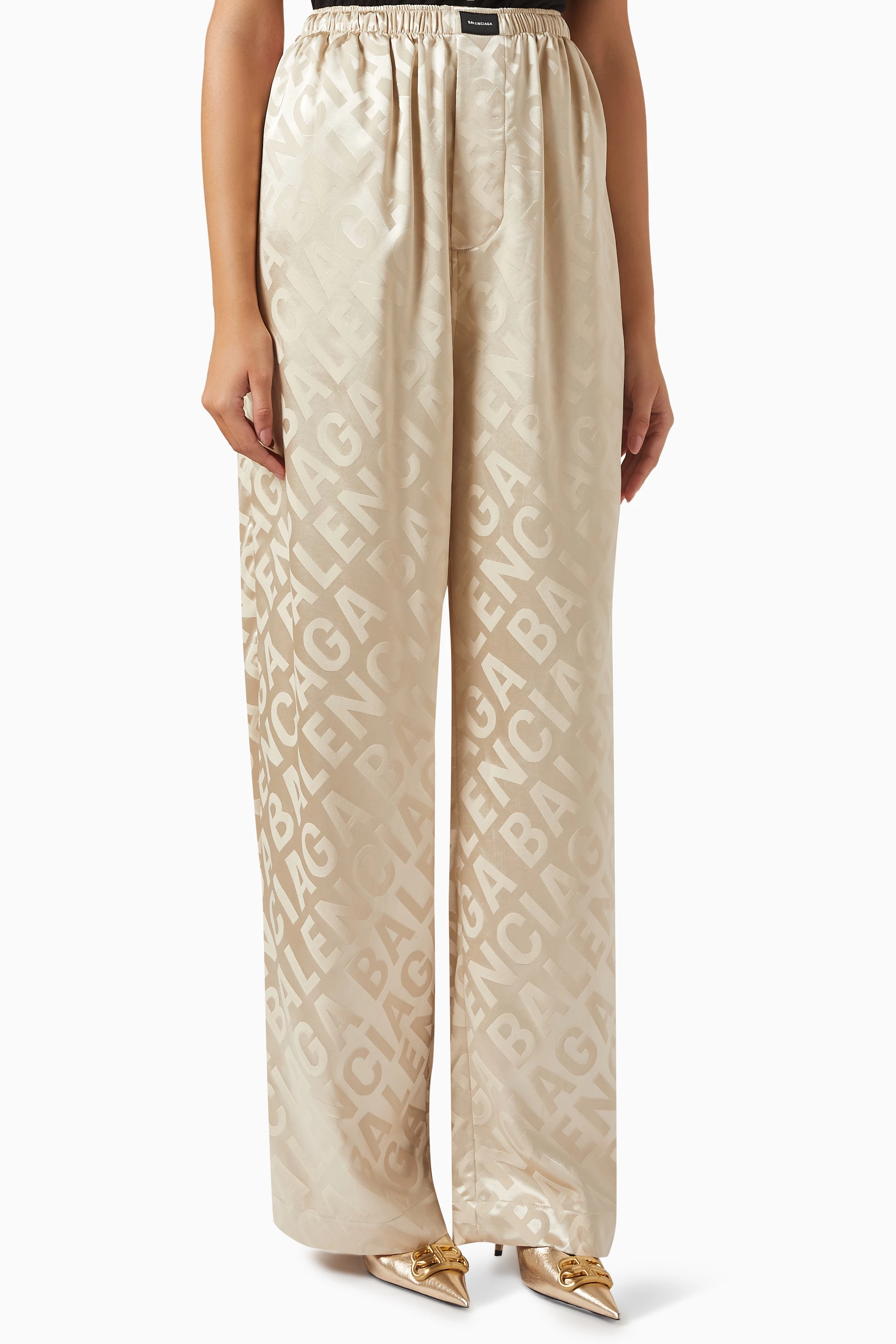 Buy Balenciaga Neutral Logo Jacquard Pyjama Pants in Organic silk For Women Online Ounass Bahrain