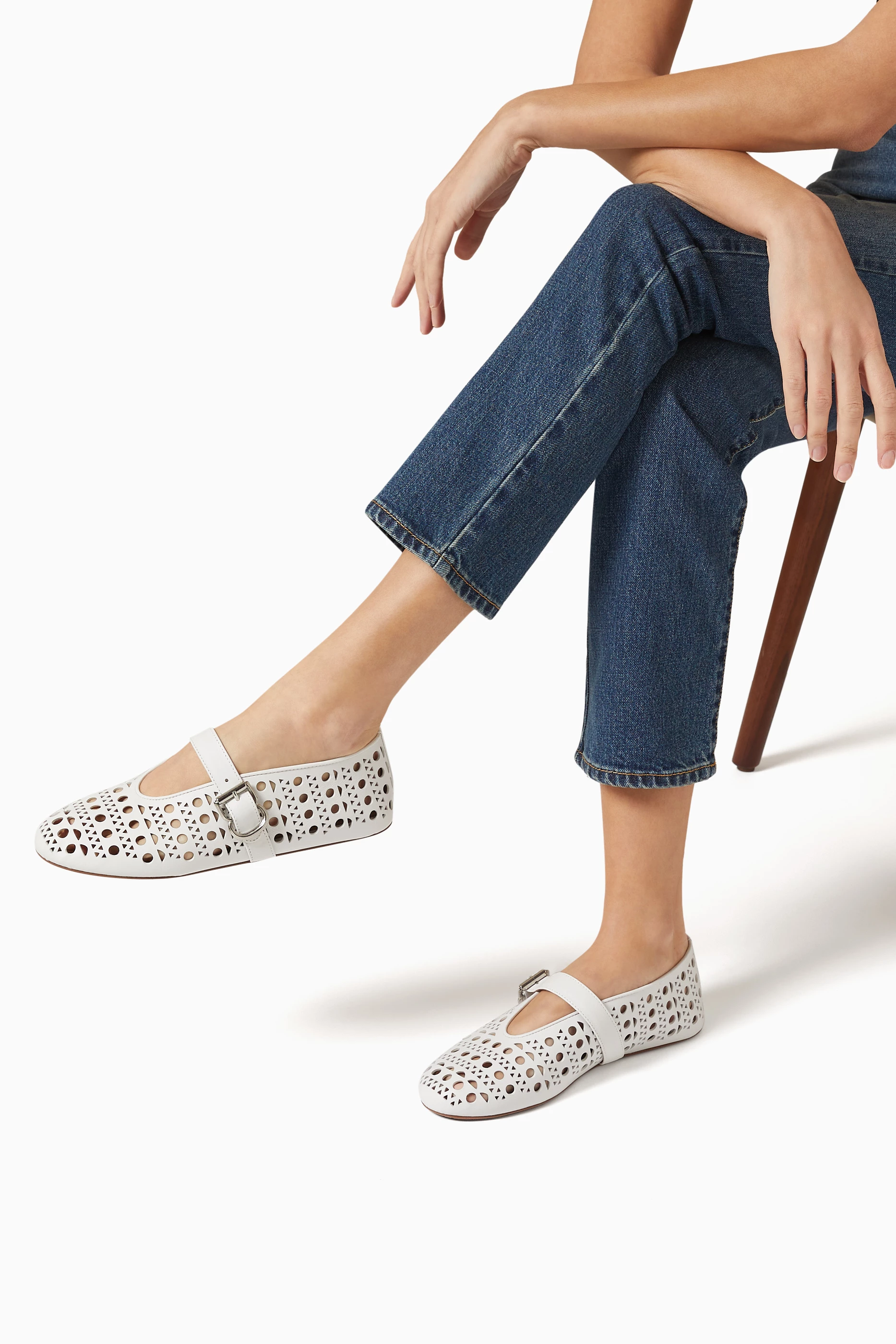 Alaia White Ballet Flats Women Alaïa Crystal-Embellished Leather