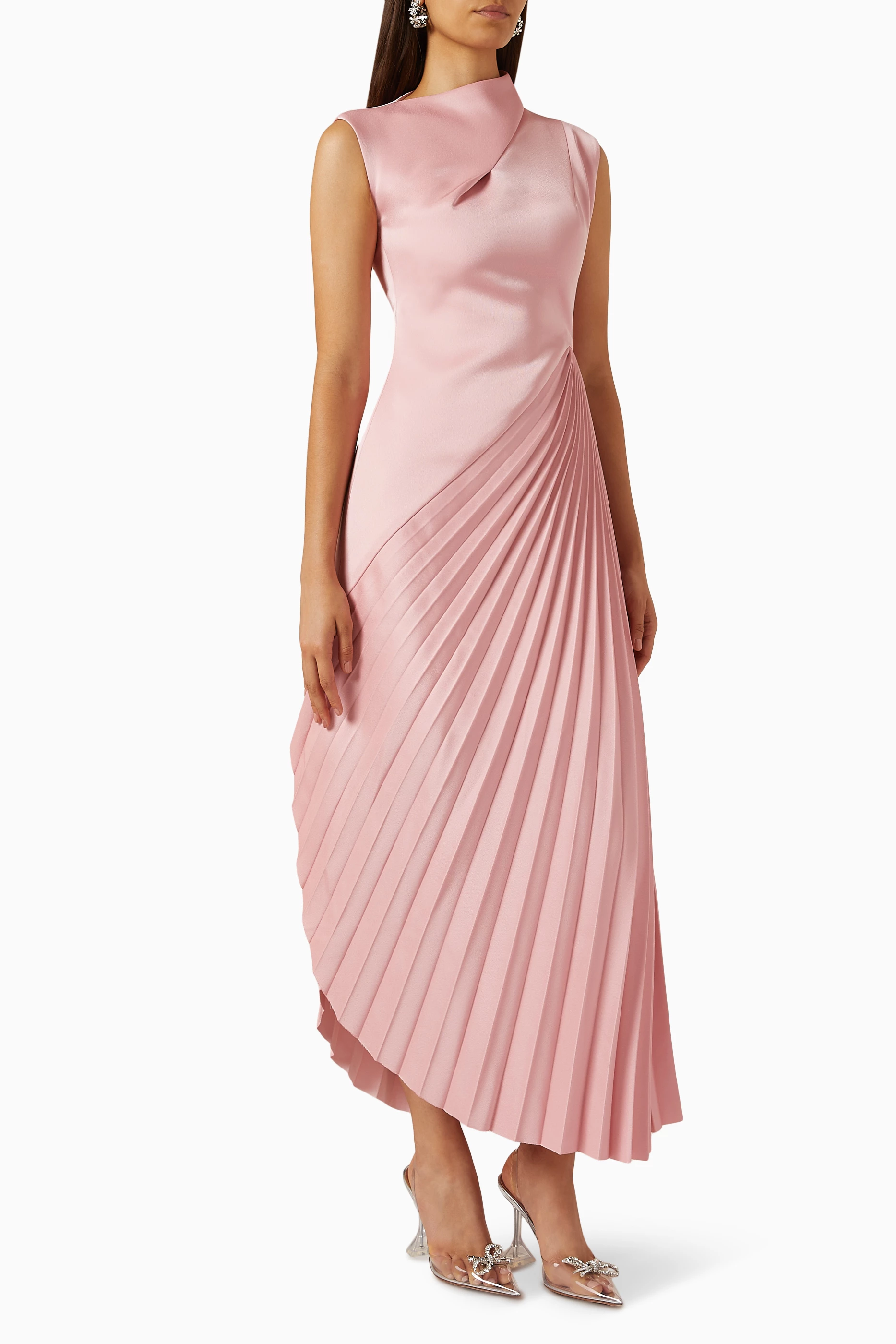 strapless open back dress Printed Round Neck Pleated Dress – Uylee's Boutique main image 0
