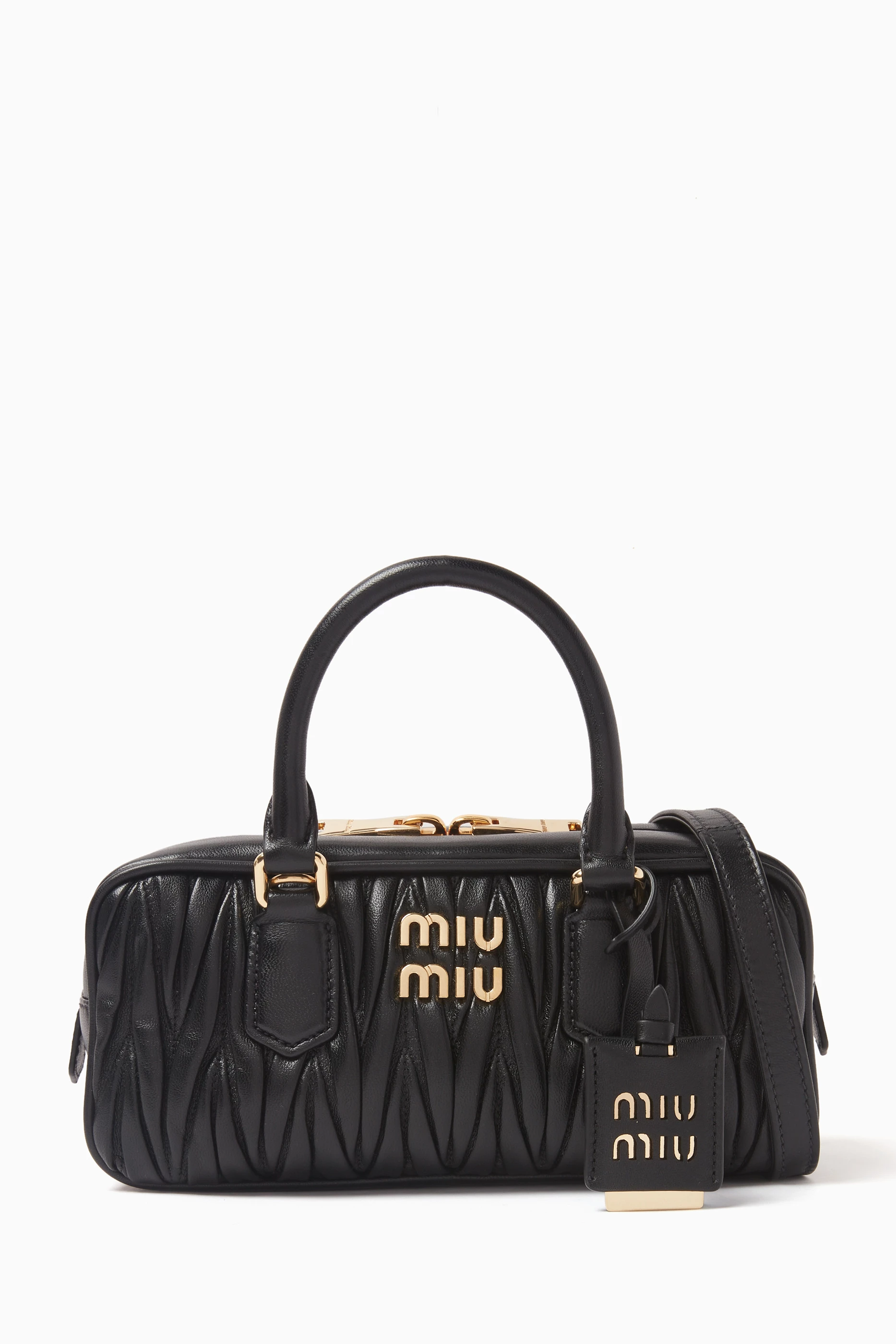 Buy Miu Miu Black Small Arcadie Top-handle Bag in Matelassé Nappa