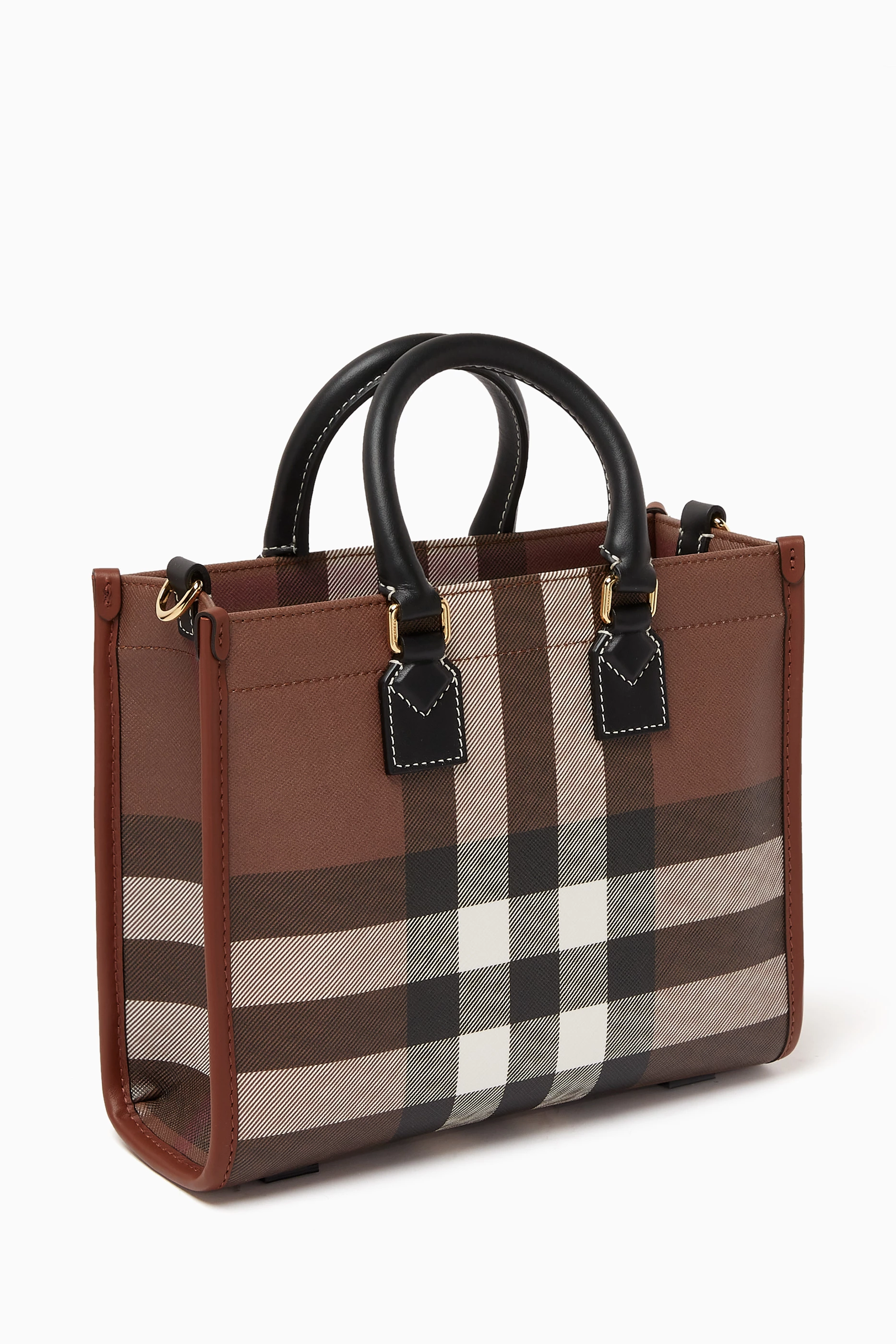Buy Burberry Brown Mini Freya Tote Bag in Check Canvas Leather For Women Online Ounass Bahrain