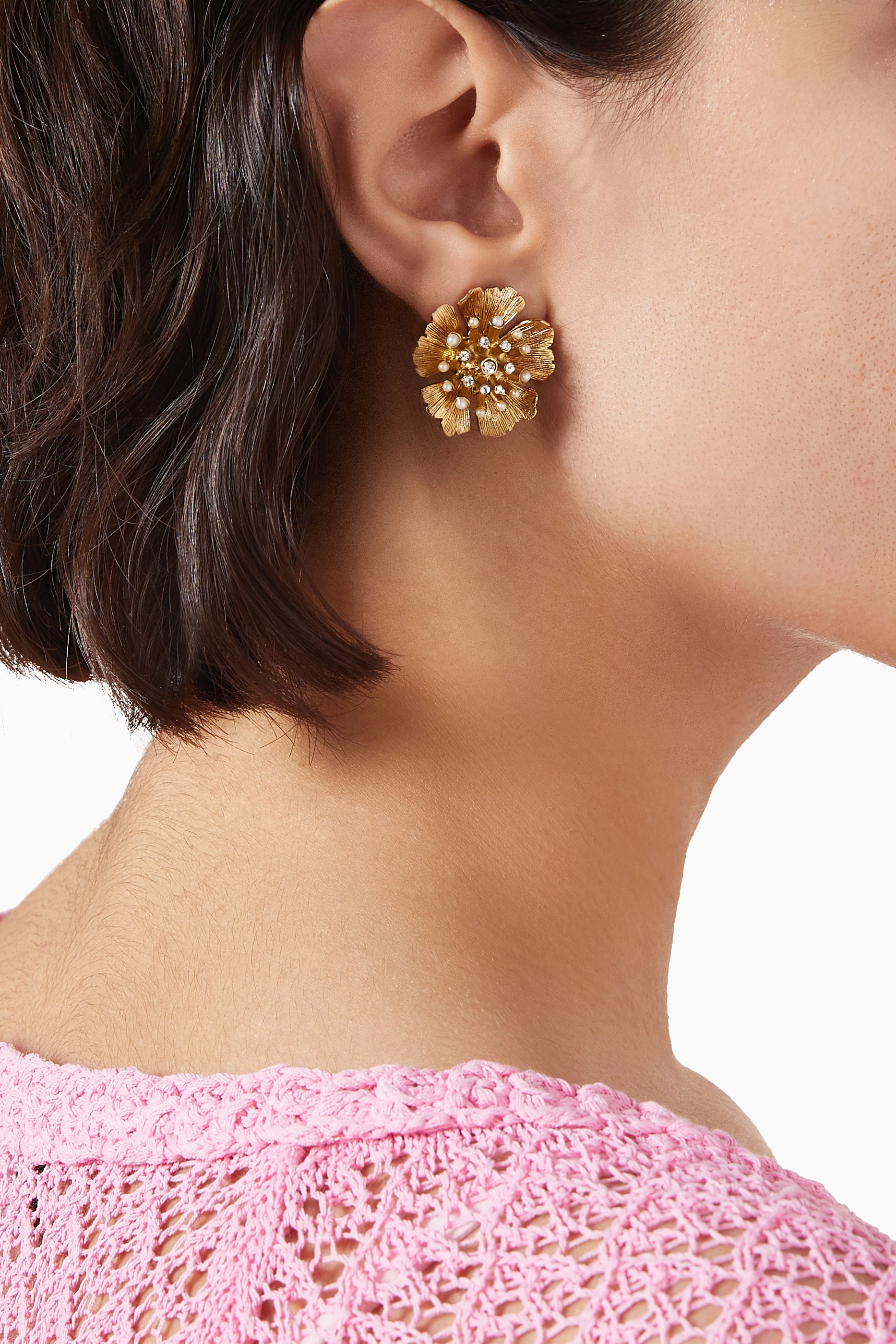 Buy Oscar de la Renta Gold Small Michelle Flower Earrings For Women Online Ounass Bahrain