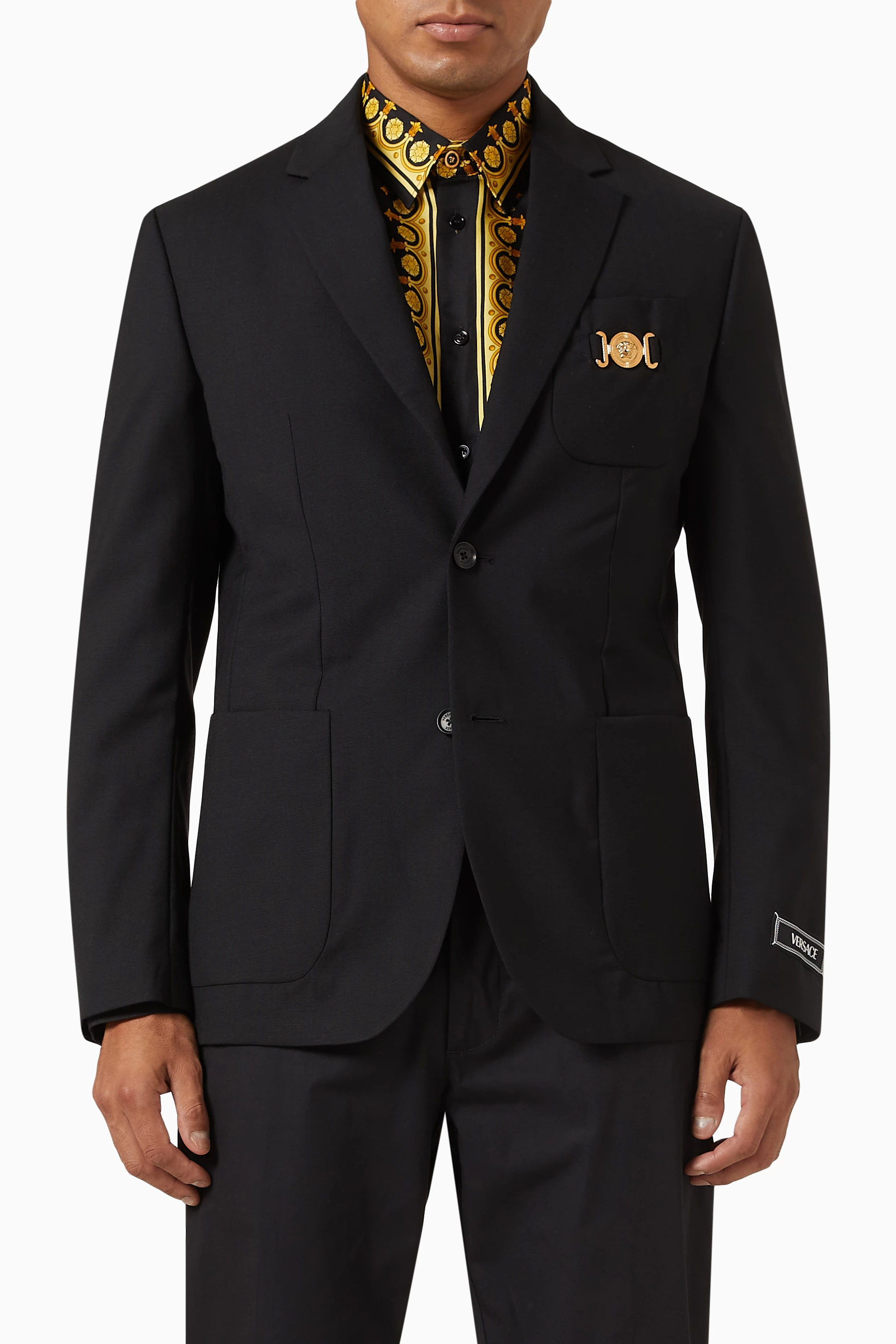 Buy Versace Black Biggie Blazer in Virgin Wool For Men Online Ounass Bahrain
