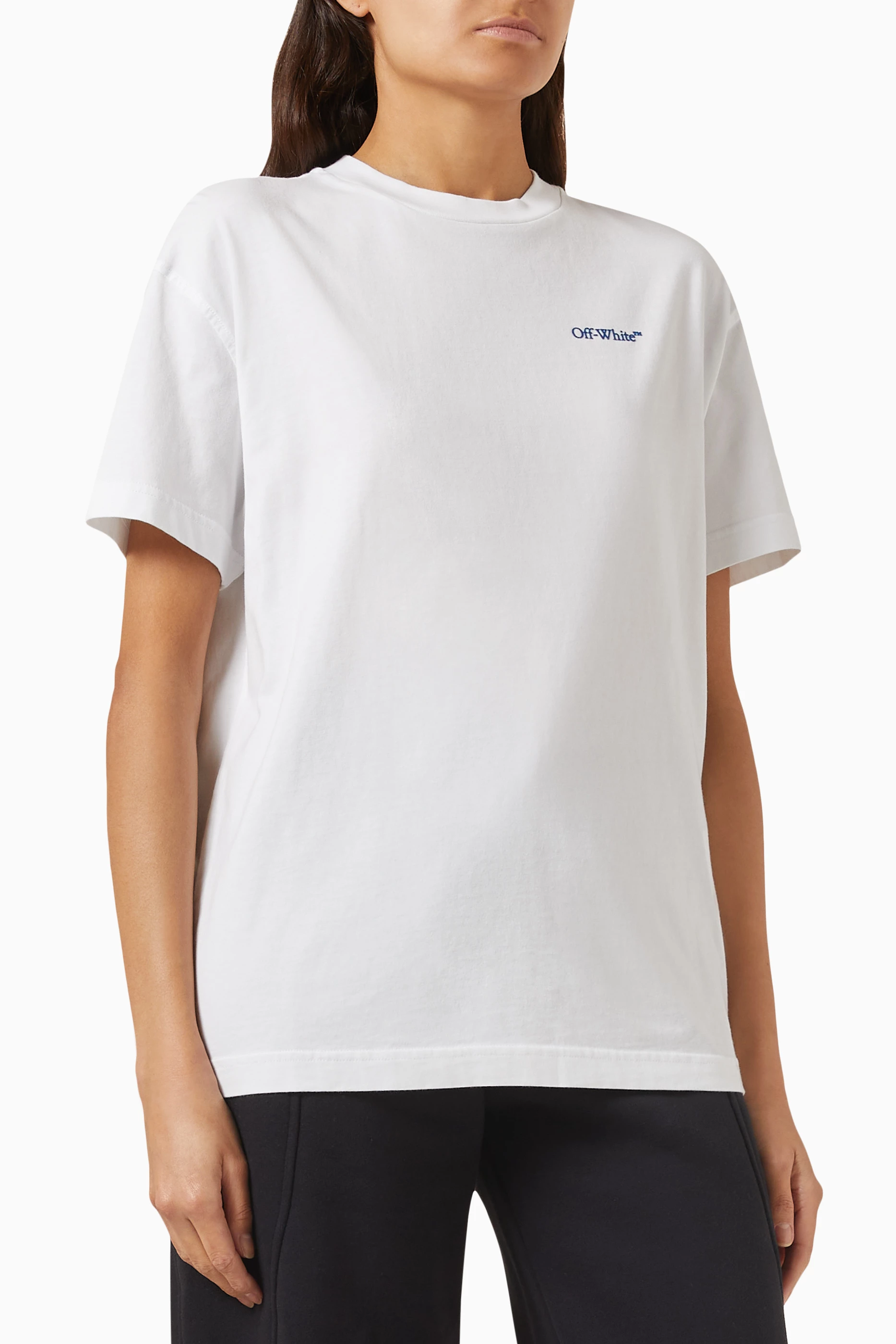 Buy Off White White Embroidered Logo T shirt in Jersey For Women Online Ounass Bahrain