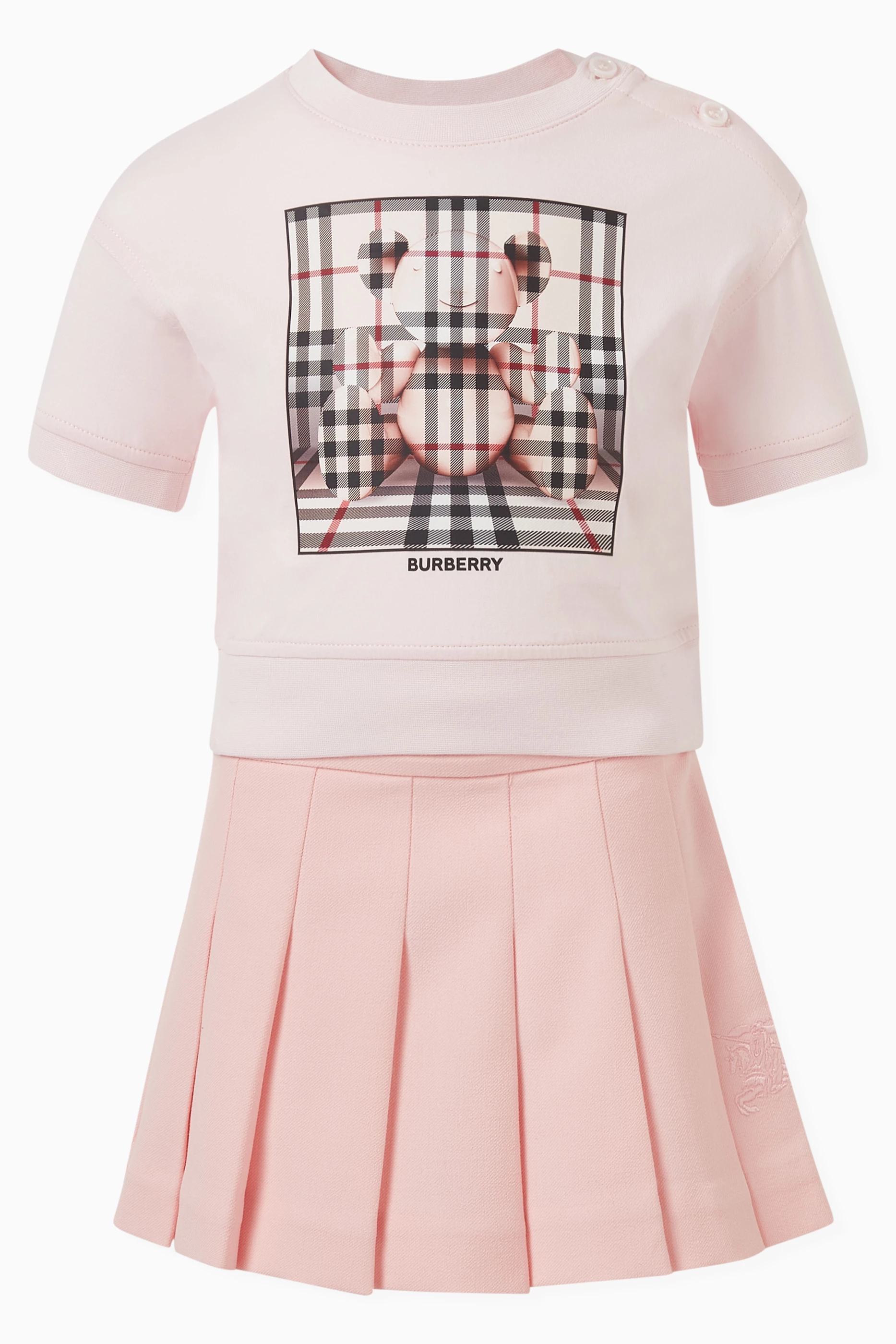 Buy Burberry Pink Logo embroidered Pleated Skirt in Polyester For Baby Girls Online Ounass Bahrain