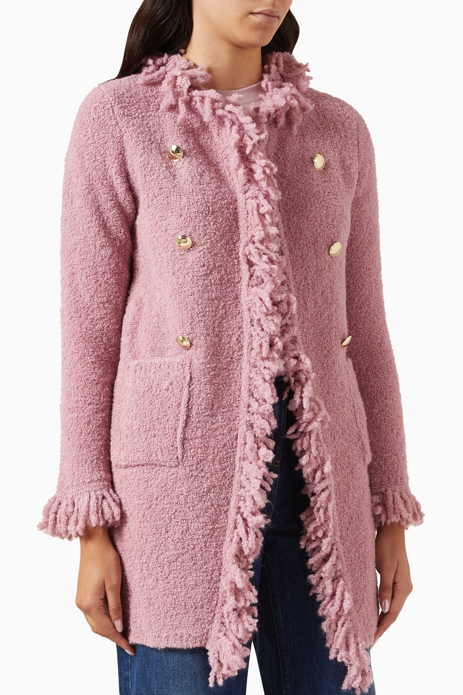 Buy Marella Pink Boucle Coat in Wool Blend For Women Online Ounass Bahrain