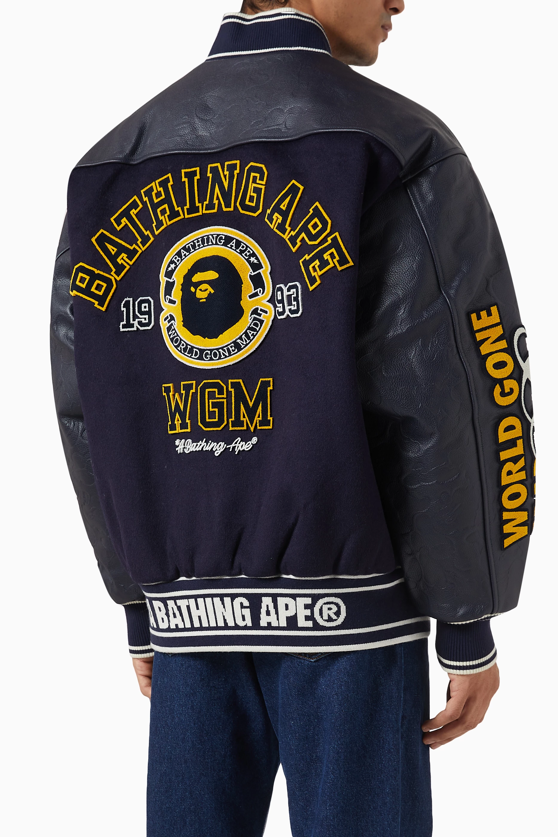 Buy A Bathing Ape Blue BAPE Patch Varsity Jacket in Wool Blend Calf Leather For Men Online Ounass Bahrain