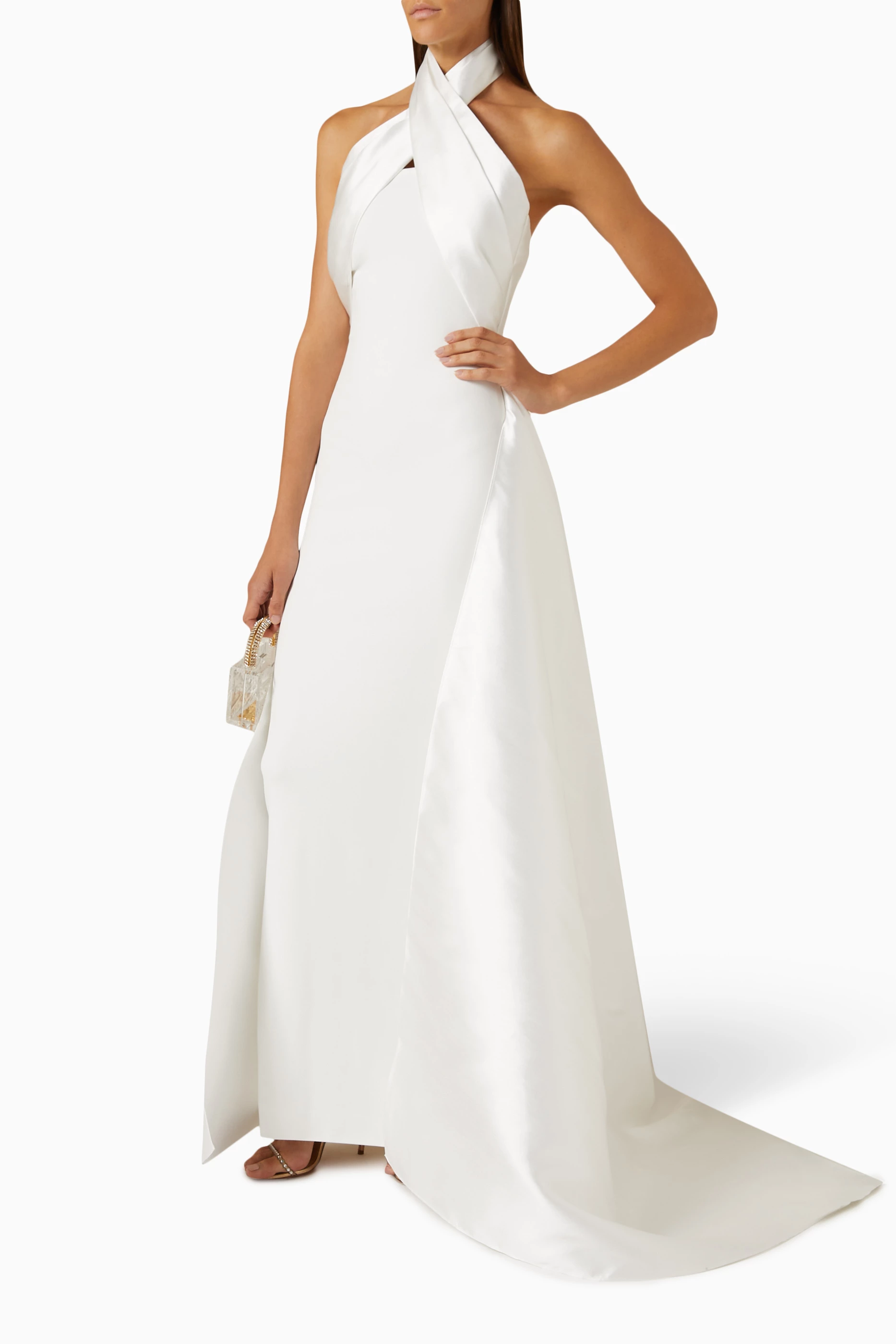 Buy Solace London White Rumi Halterneck Maxi Dress in Twill Crepe knit For Women Online Ounass Bahrain