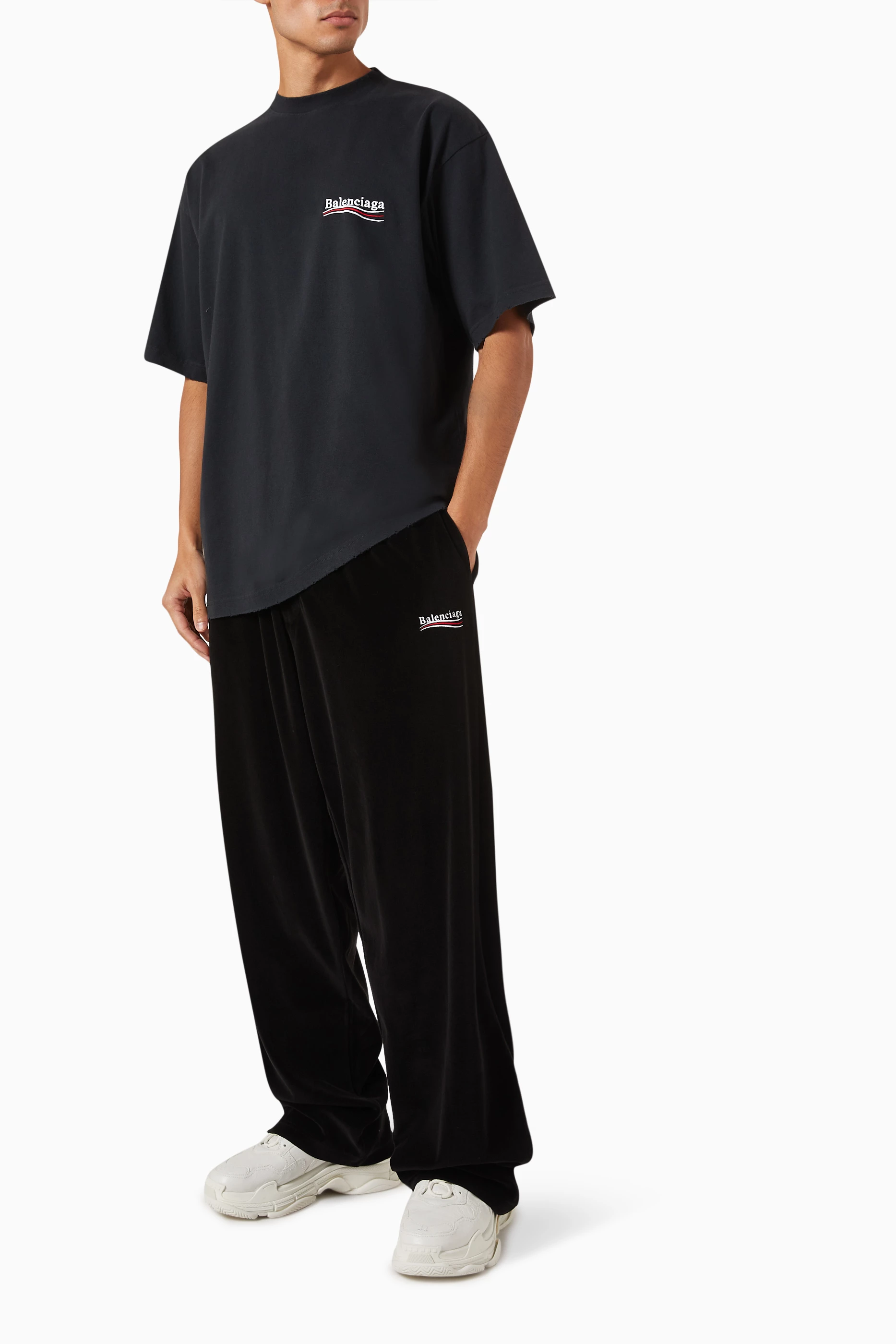Buy Balenciaga Black Political Campaign Baggy Sweatpants in Fleece