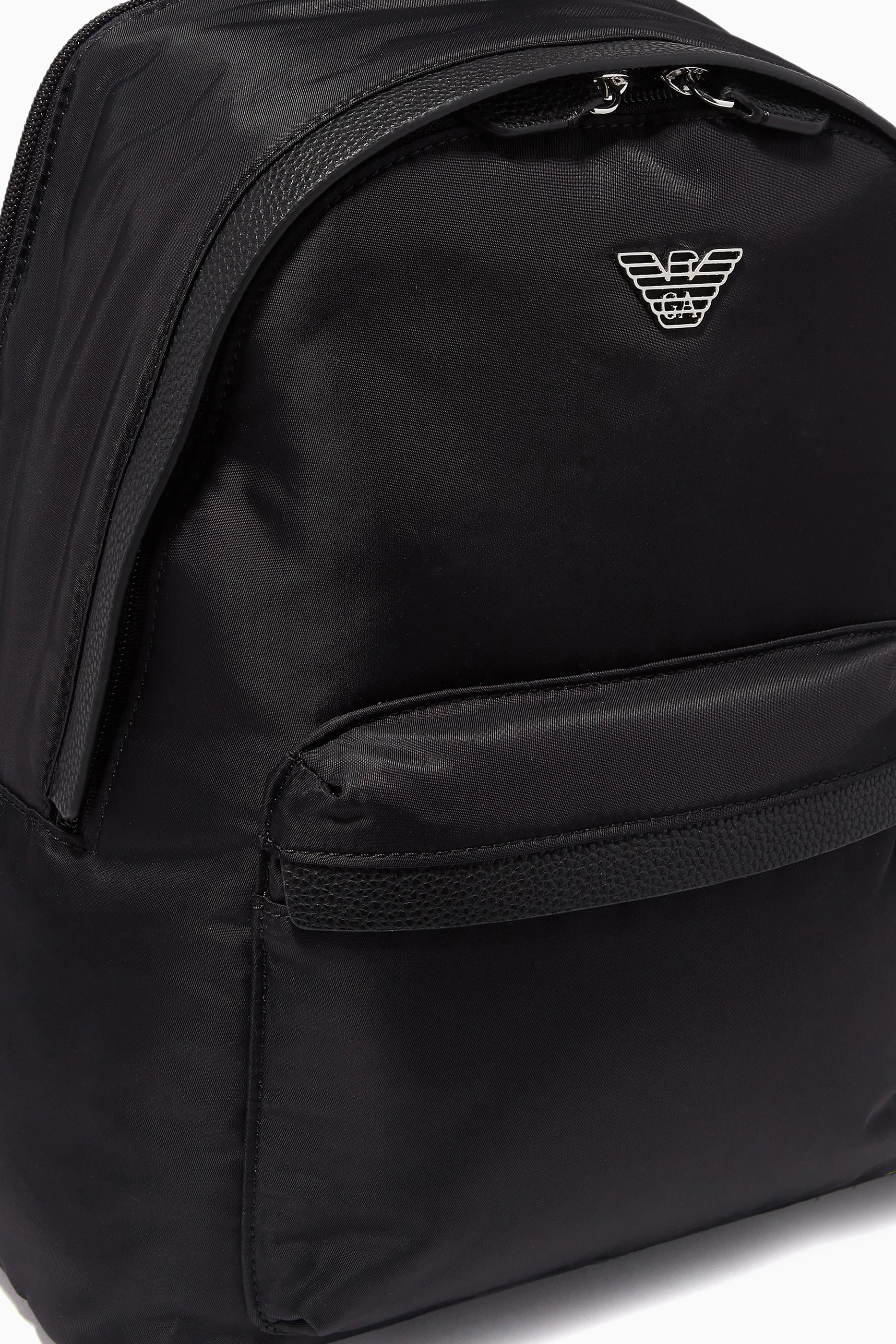Buy Emporio Armani Black Metal Logo Backpack in Nylon For Women Online Ounass Bahrain
