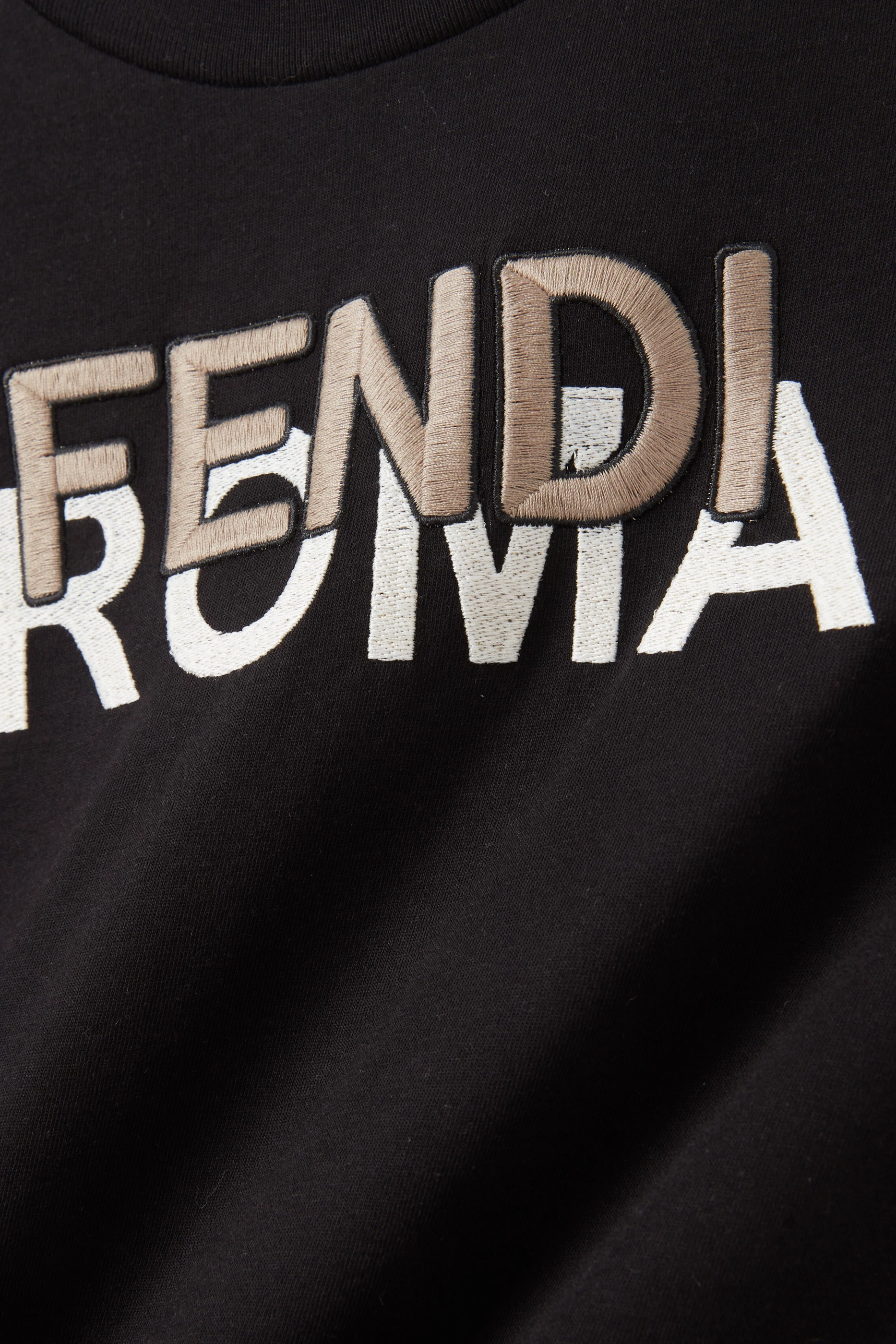 Buy Fendi Black Logo embroidered T shirt in Cotton For Girls Online Ounass Bahrain