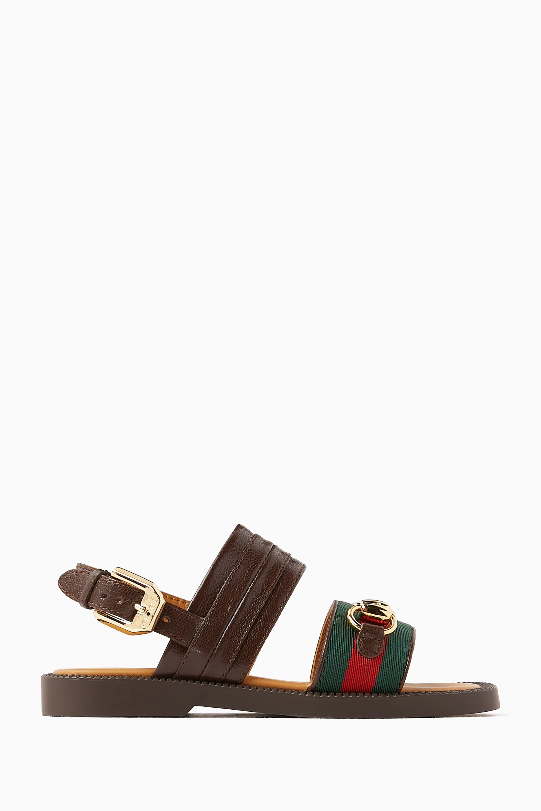 Buy Gucci Brown Horsebit Flat Sandals in Leather For Girls Online Ounass Bahrain