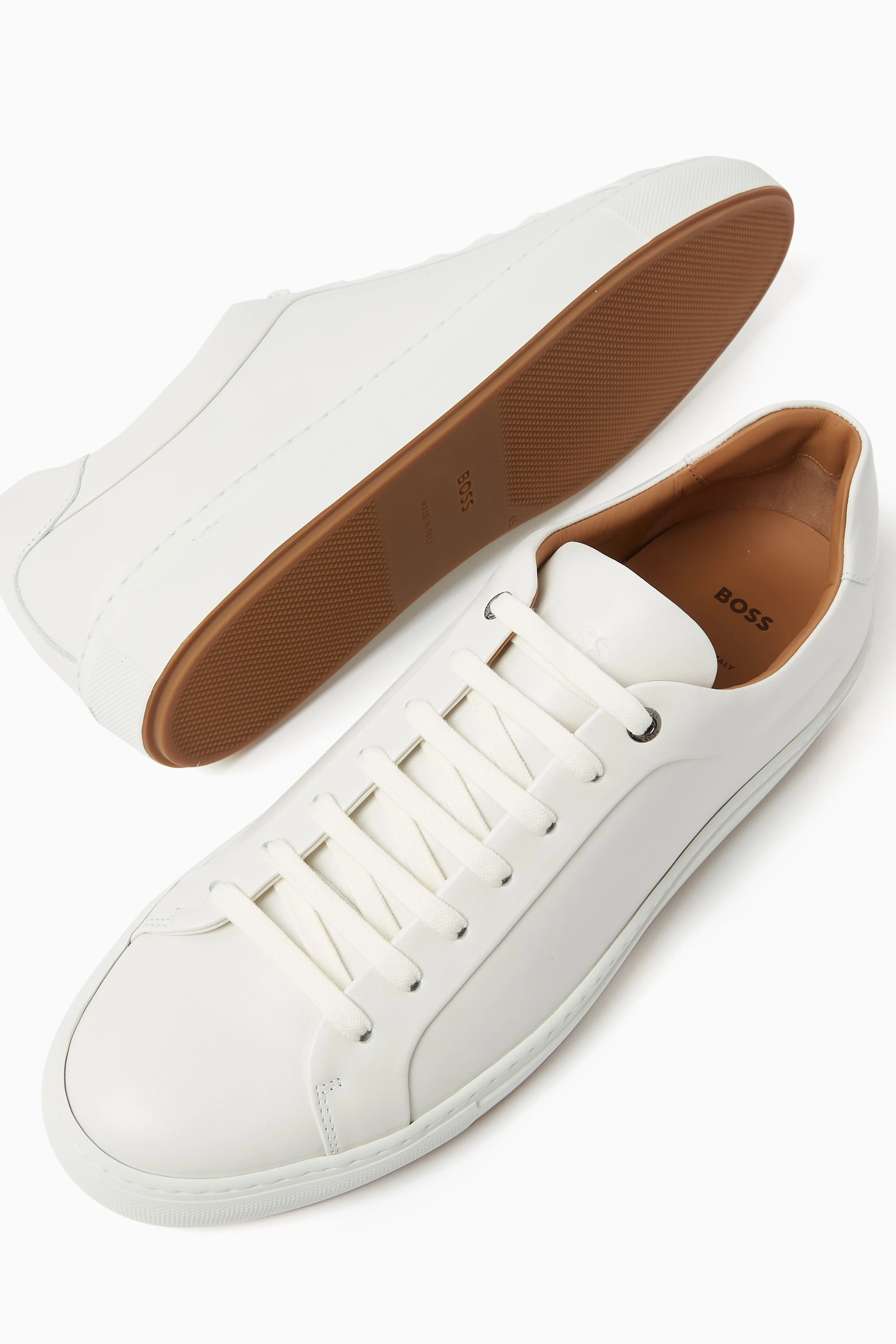 Buy BOSS White Mirage Tenn Sneakers in Leather For Men Online Ounass Bahrain