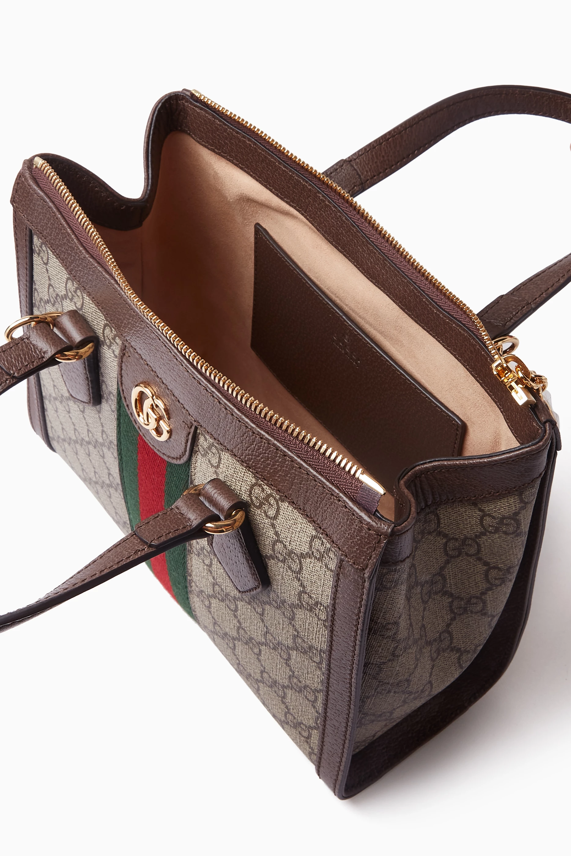 Buy Gucci Brown Small Ophidia Tote Bag in GG Supreme Canvas Leather For Women Online Ounass Bahrain