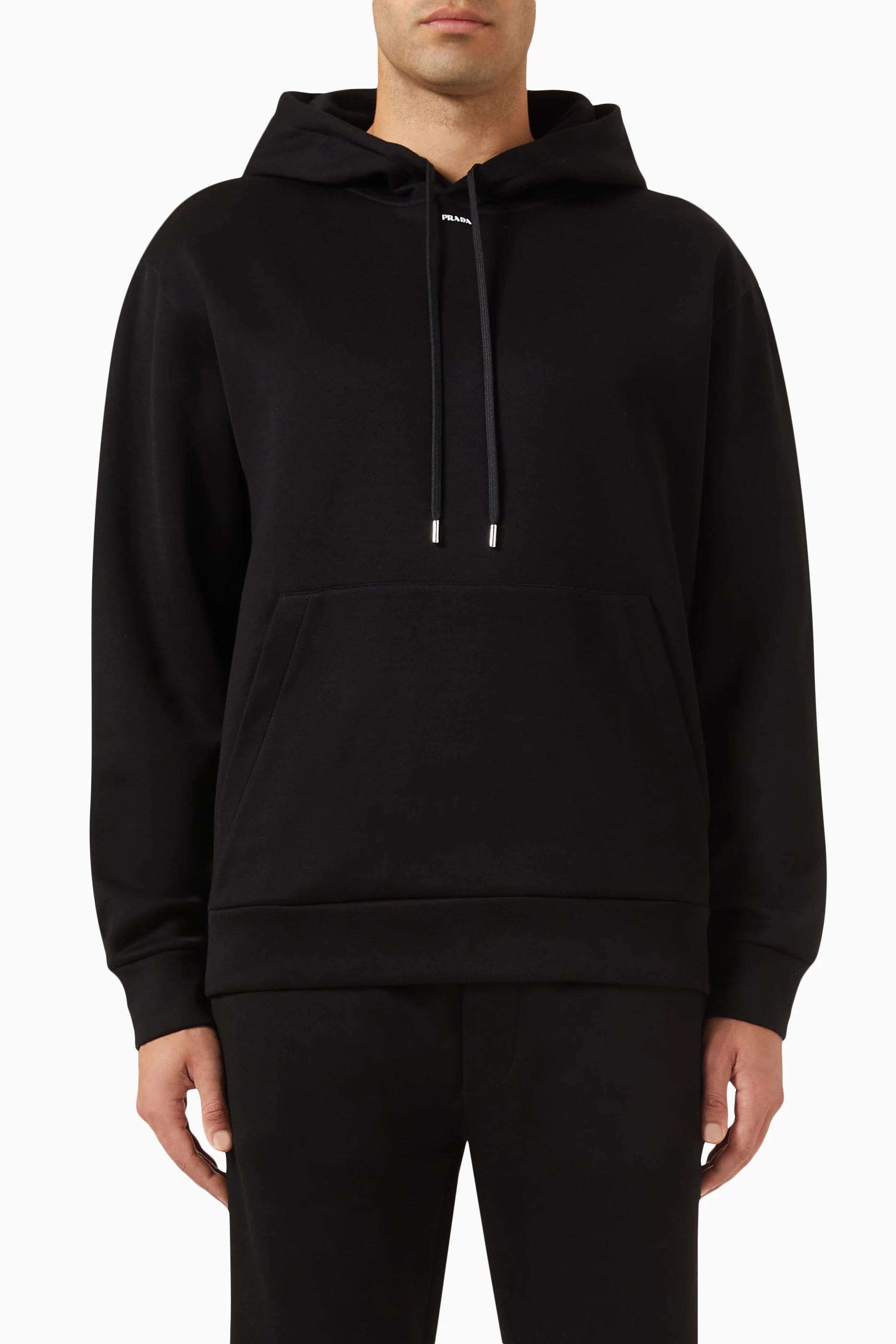 Buy Prada Black Logo Hoodie in Technical Cotton For Men Online Ounass Bahrain