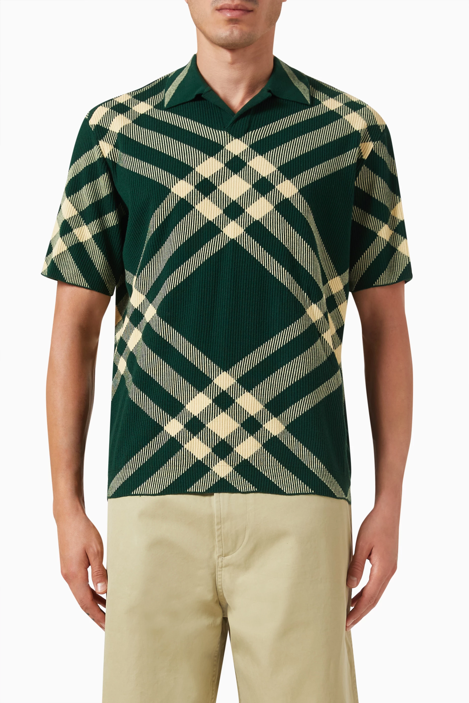 Buy Burberry Multicolour Check Polo Shirt in Wool blend For Men Online Ounass Bahrain