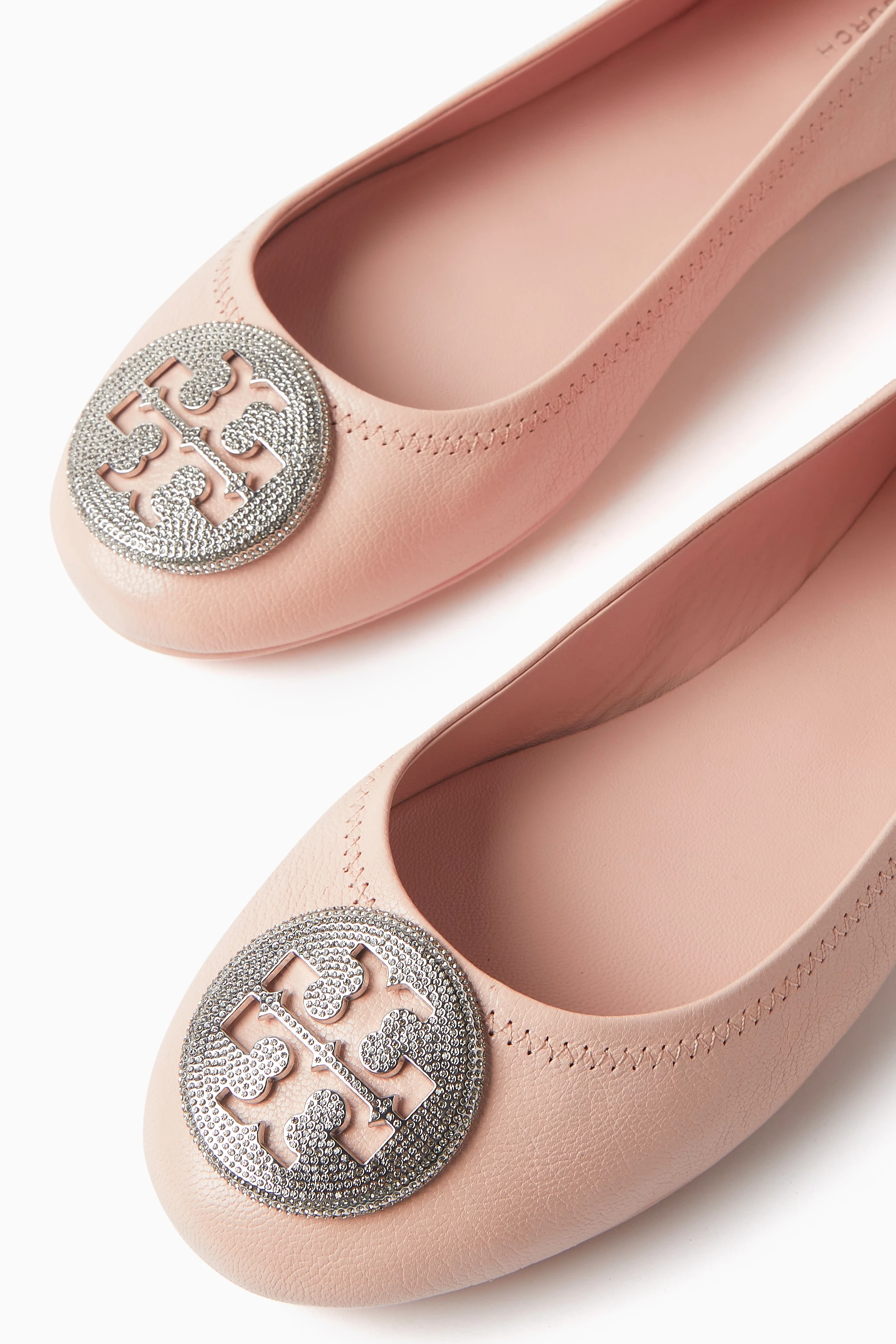 Buy Tory Burch Pink Minnie Pave Travel Ballet Flats in Leather For Women Online Ounass Bahrain