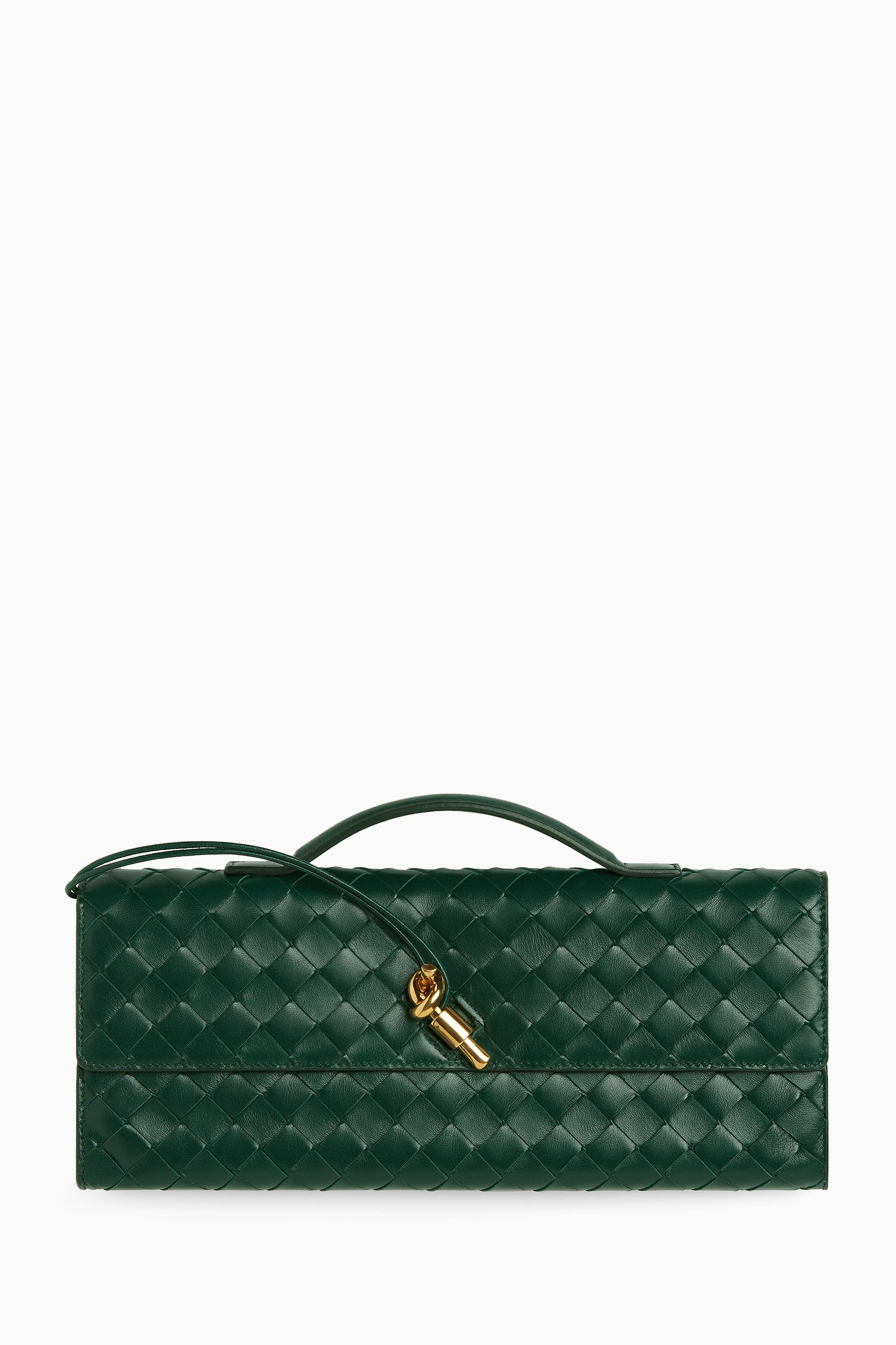 Buy Bottega Veneta Green Long Andiamo Handle Clutch in Intrecciato Leather For Women Online Ounass Bahrain