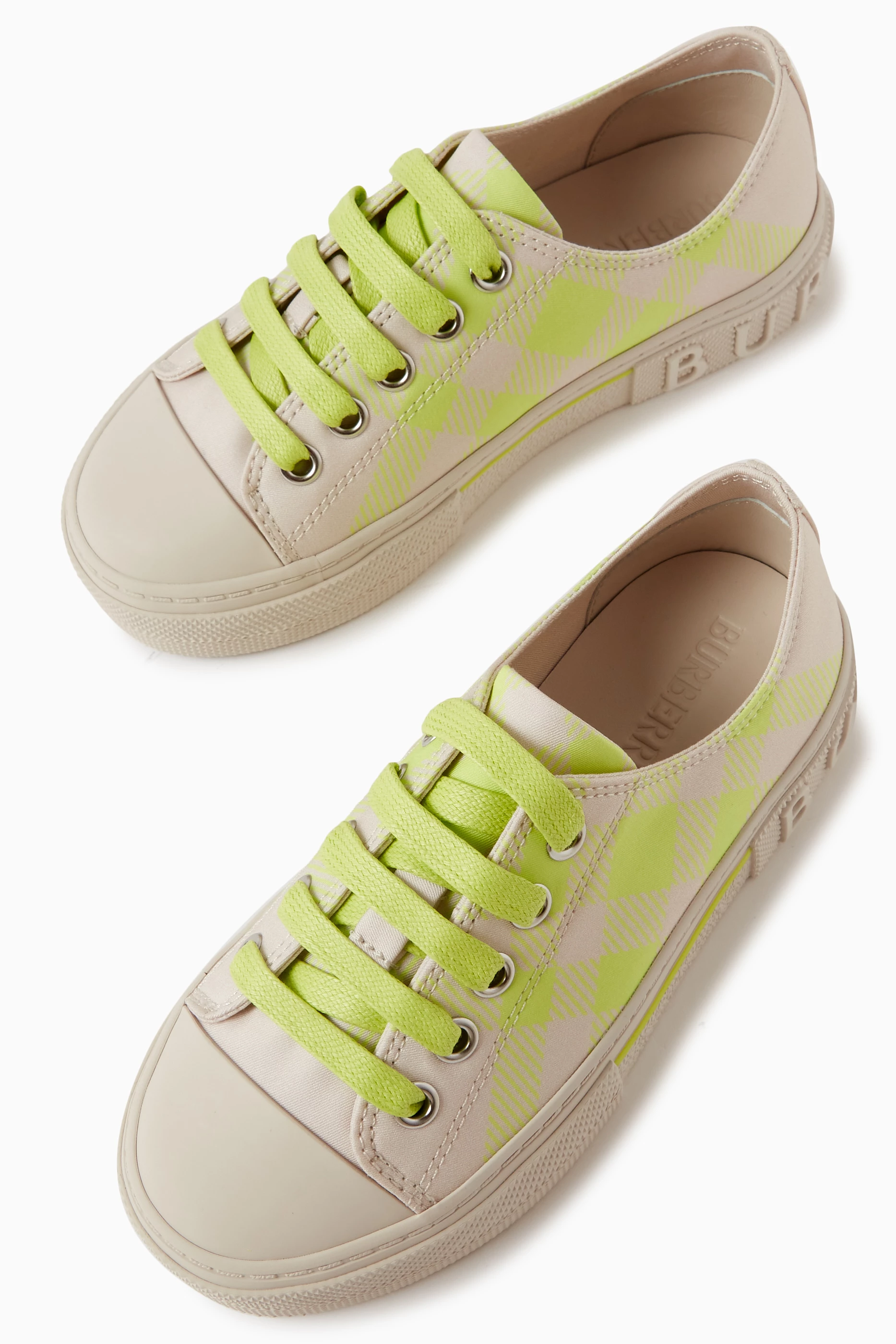 Buy Burberry Yellow Check Sneakers in Cotton Canvas For Boys Online Ounass Bahrain