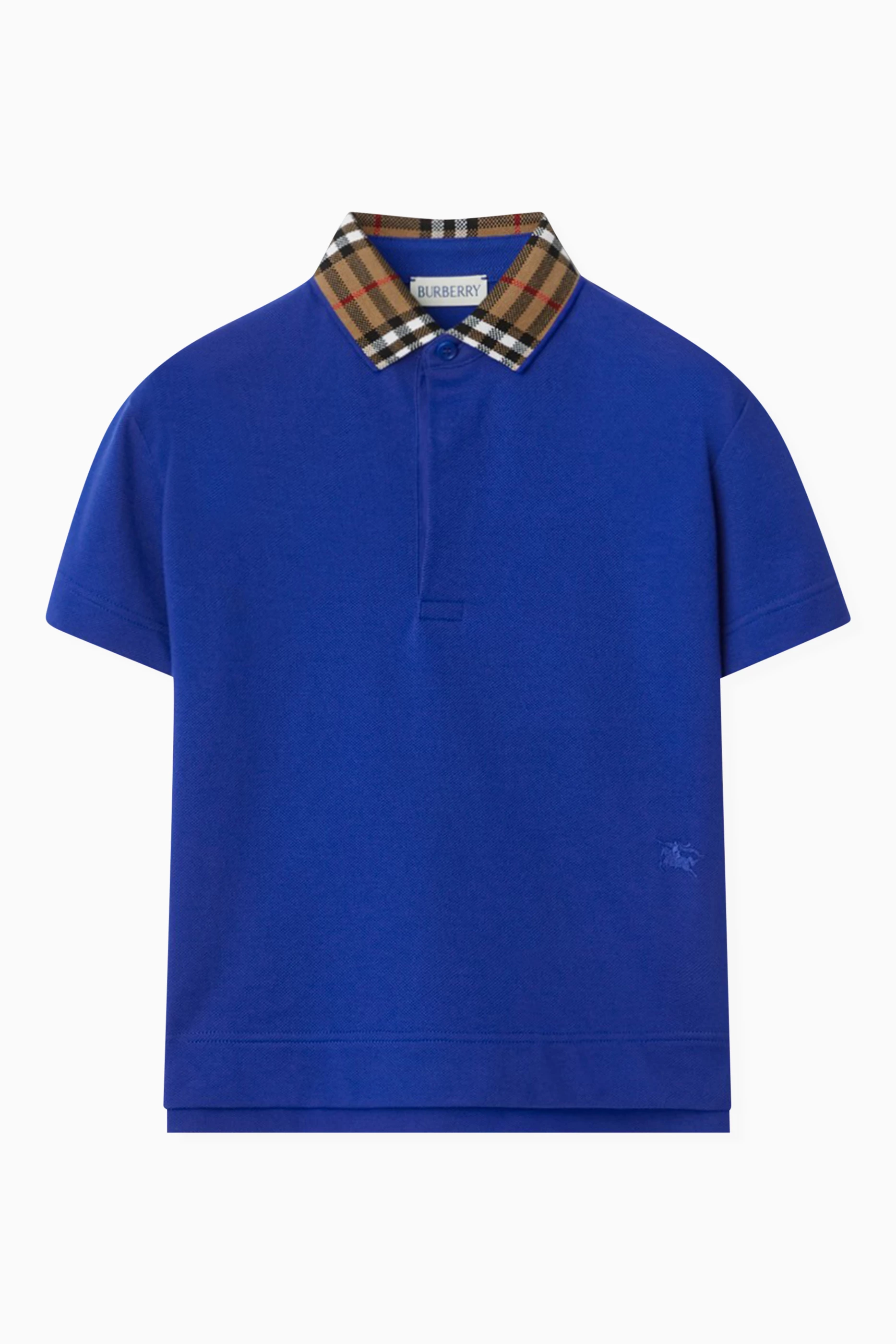 Buy Burberry Blue Check print Polo Shirt in Cotton For Boys Online Ounass Bahrain