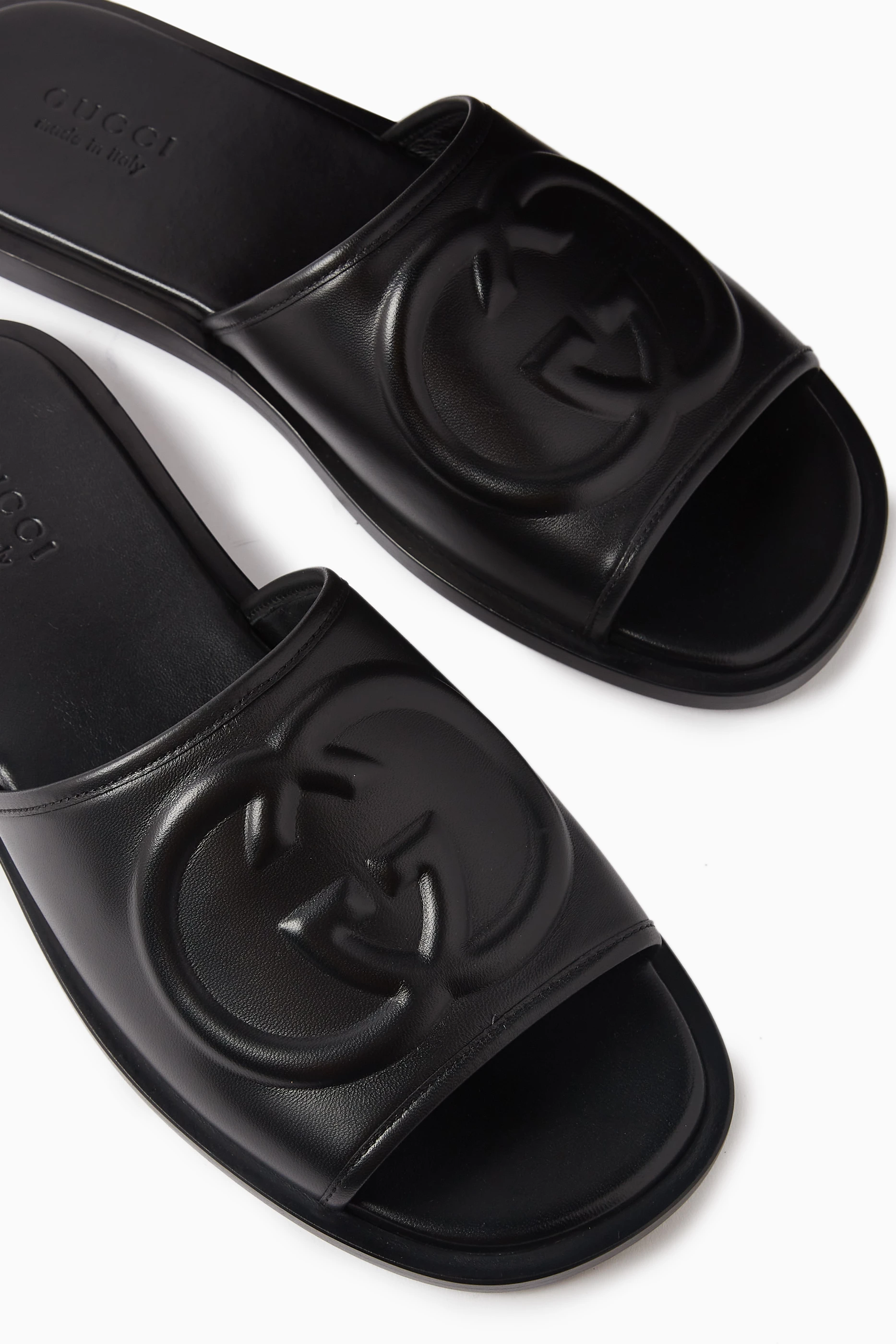 Buy Gucci Black GG Slide Sandals in Leather For Men Online Ounass Bahrain