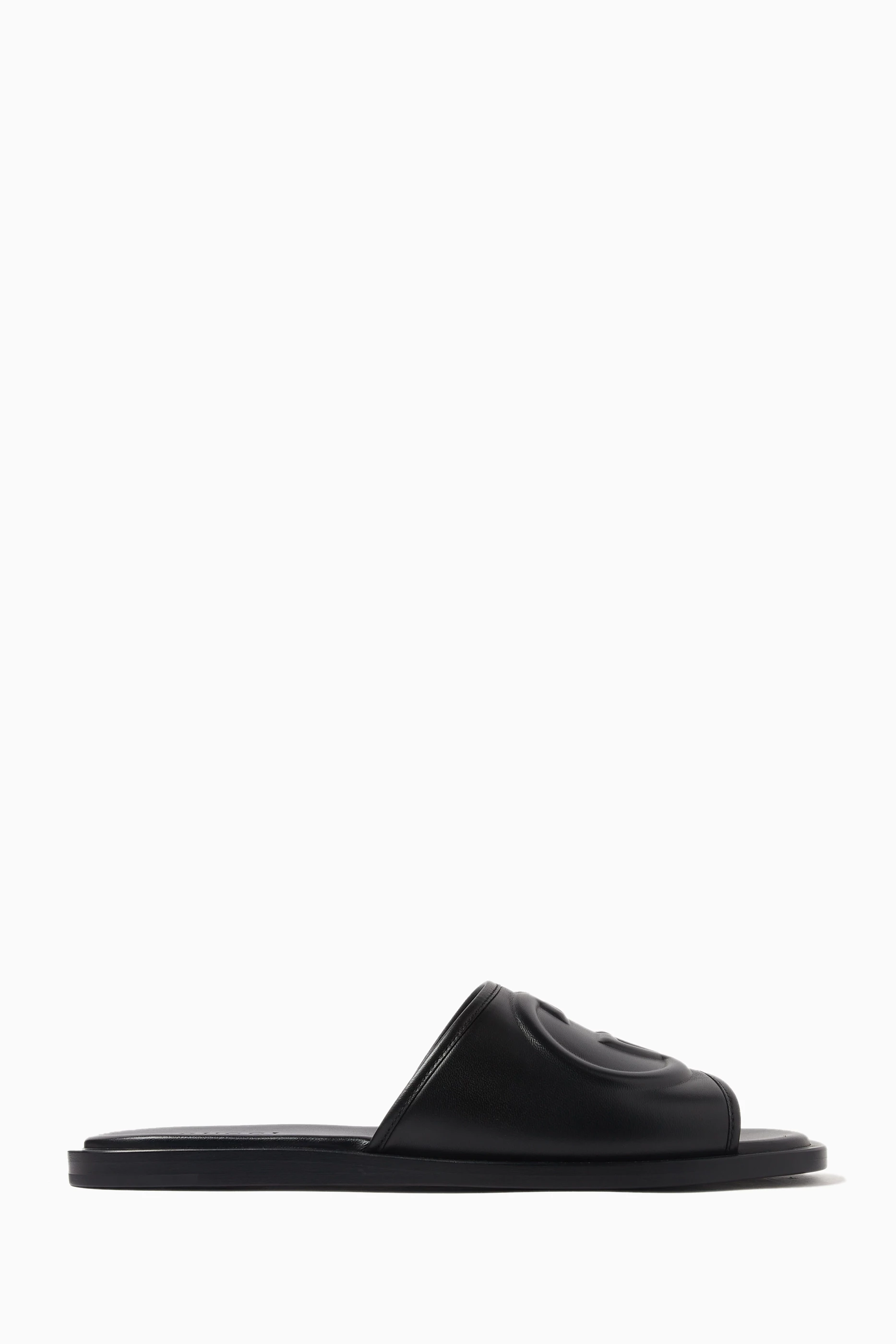 Buy Gucci Black GG Slide Sandals in Leather For Men Online Ounass Bahrain