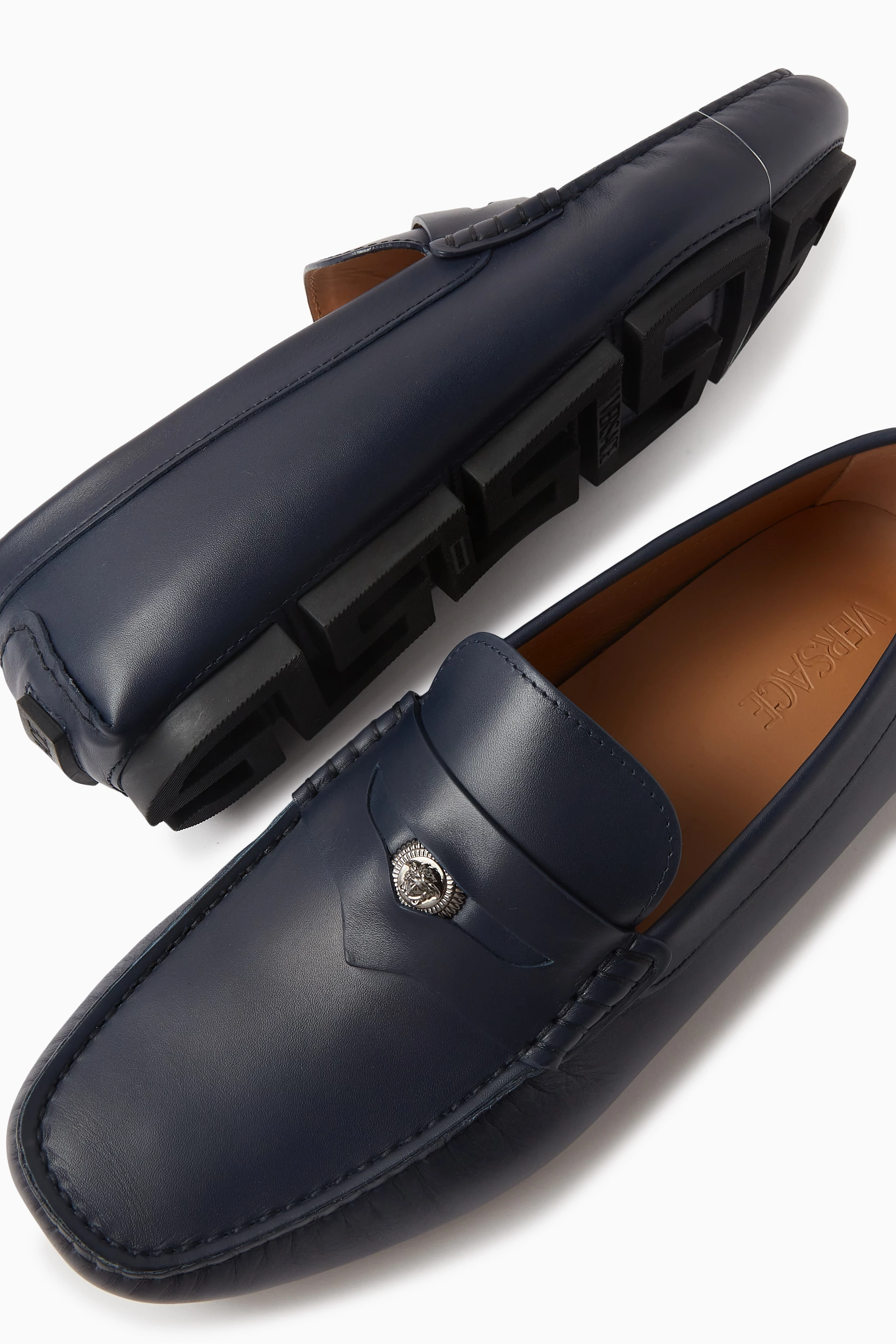 Buy Versace Blue Medusa Biggie Driver Shoes in Leather For Men Online Ounass Bahrain