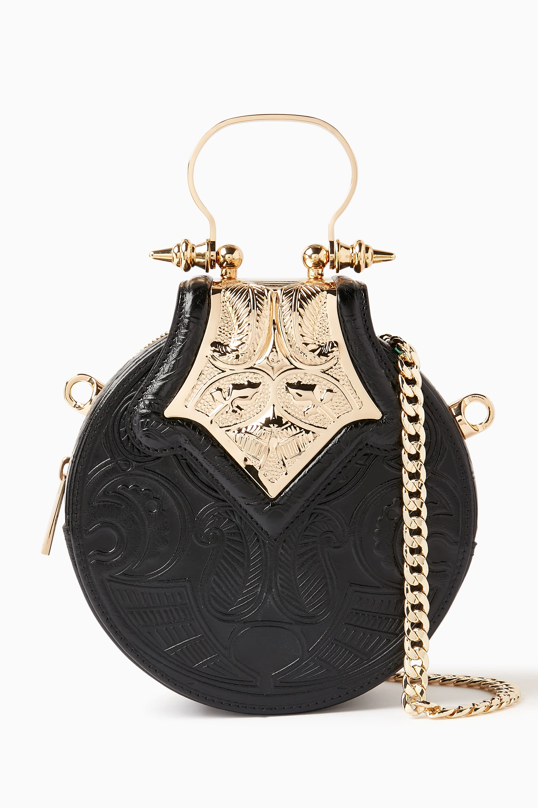 Buy Okhtein Black Mini Dome Embossed Crossbody Bag in Metallic Leather For Women Online Ounass Bahrain