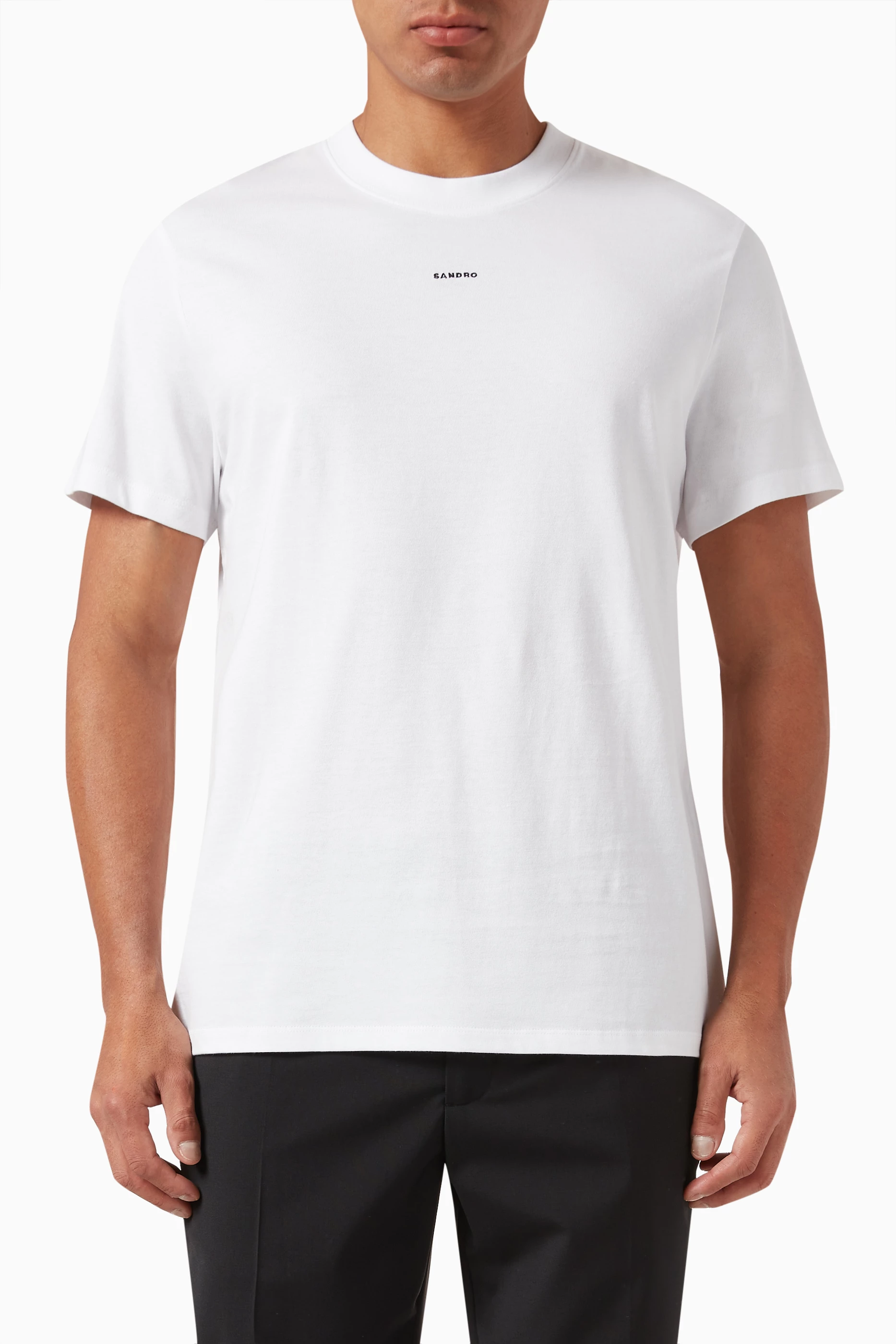 Buy Sandro White Logo T shirt in Cotton For Men Online Ounass Bahrain