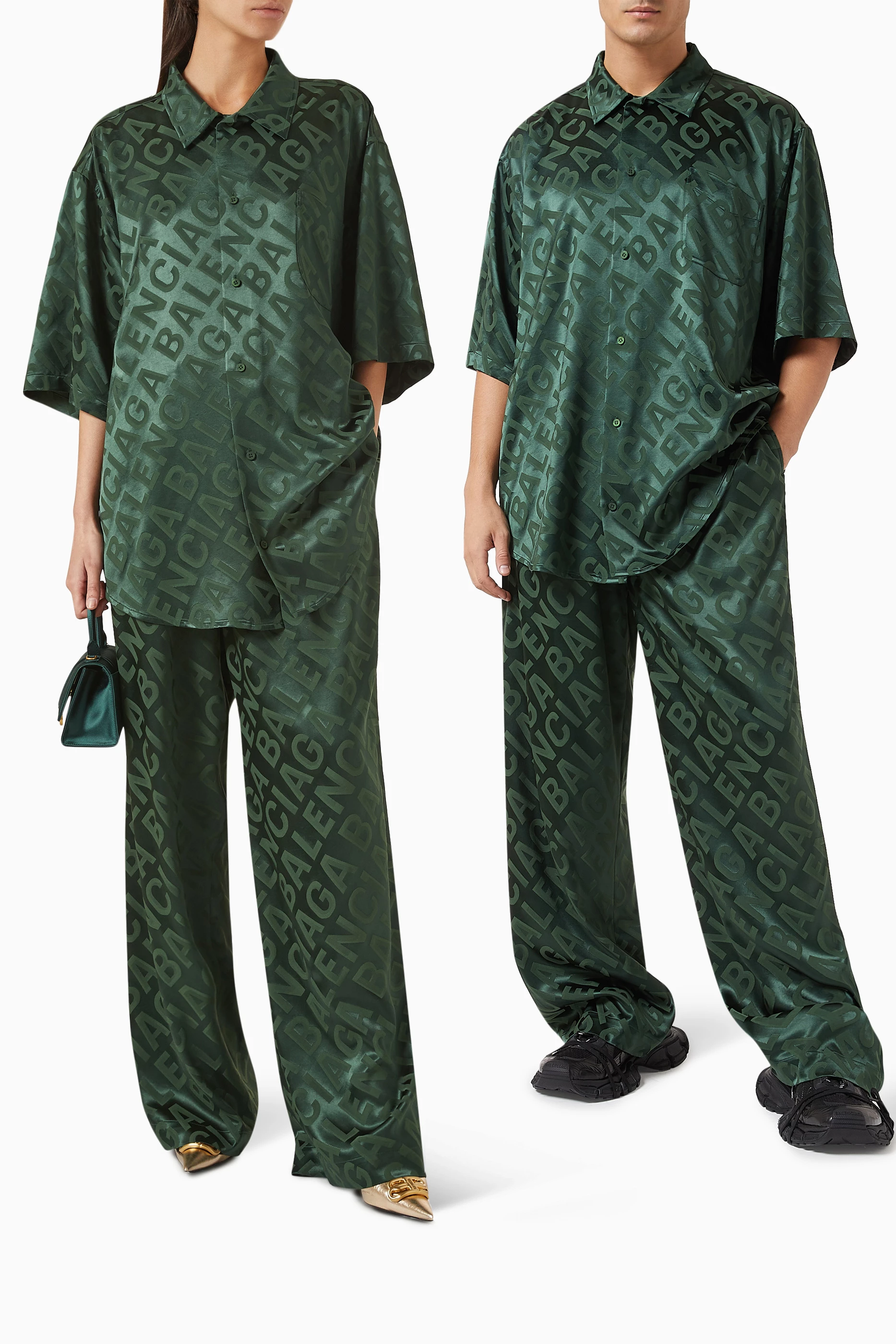 Buy Balenciaga Green Unisex All-over Logo Pyjama Pants in