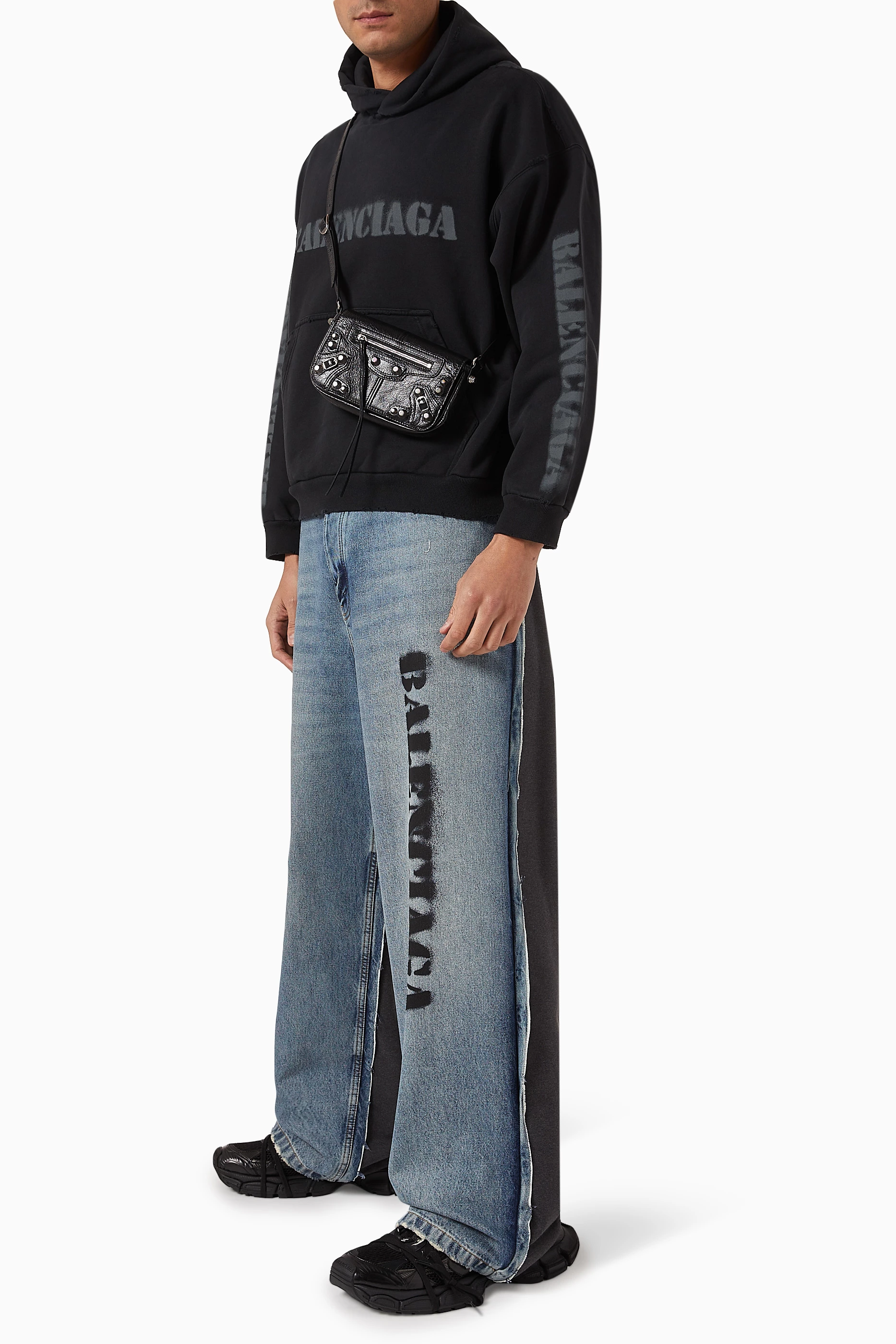 Buy Balenciaga Blue Stencil Type Hybrid Baggy Pants in Denim For