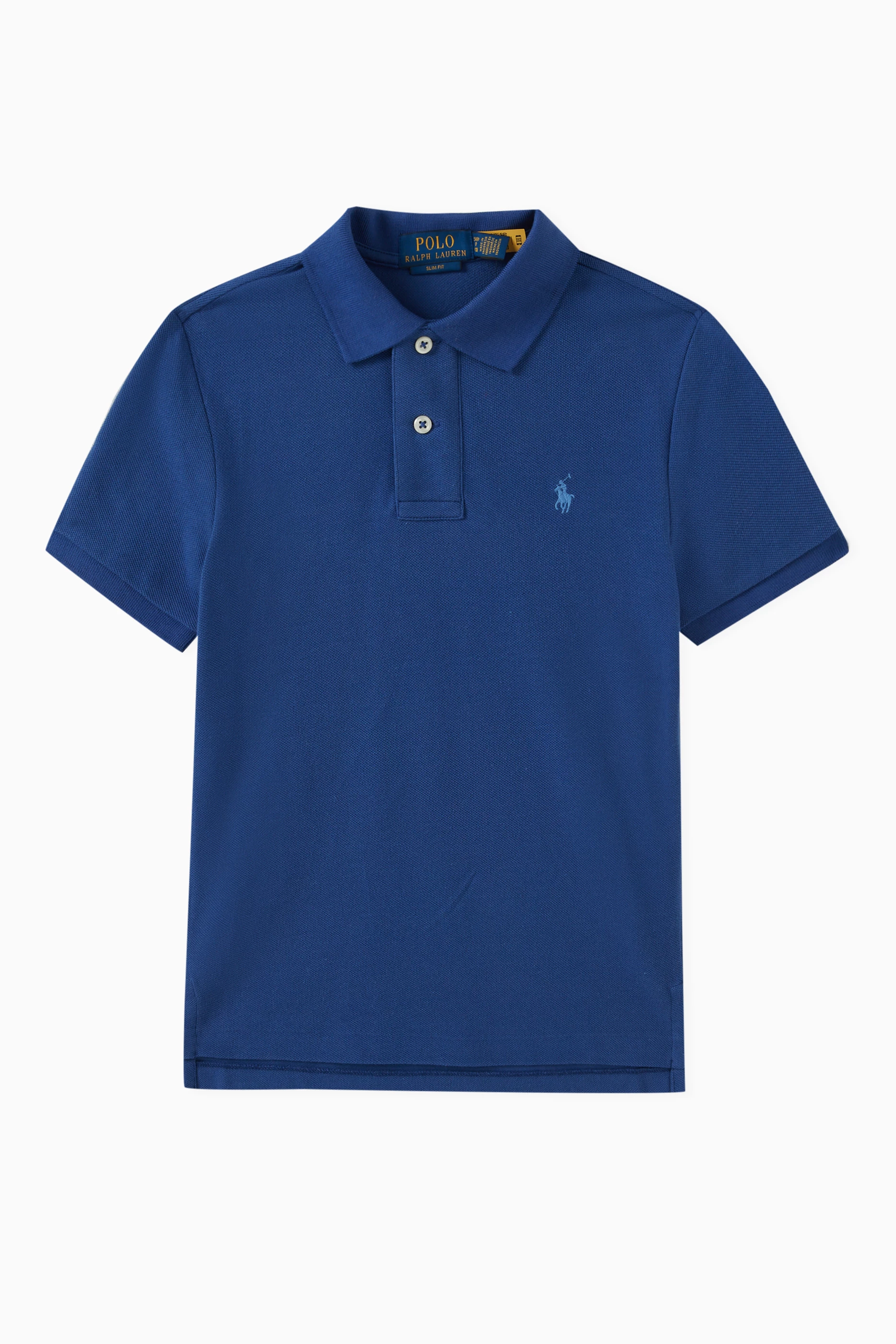 Buy Polo Ralph Lauren Blue Slim Fit Logo Polo Shirt in Cotton For Boys Online Ounass Bahrain