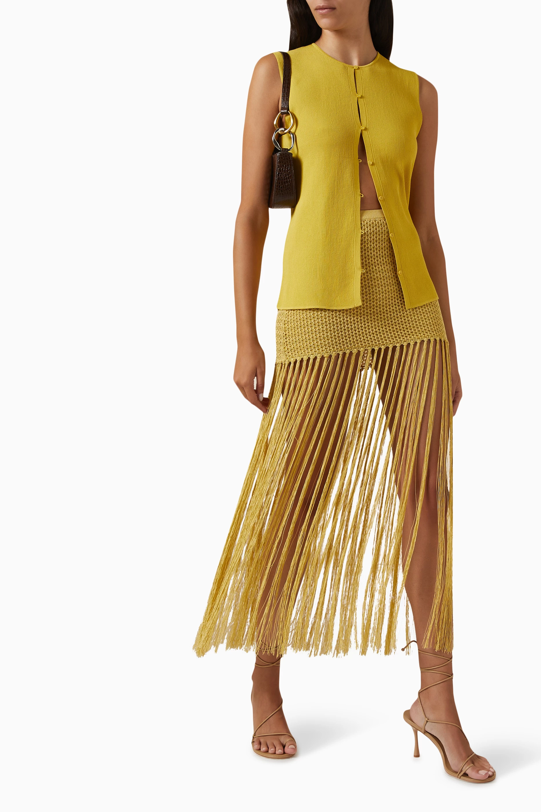 Yellow fringe skirt h&m on sale
