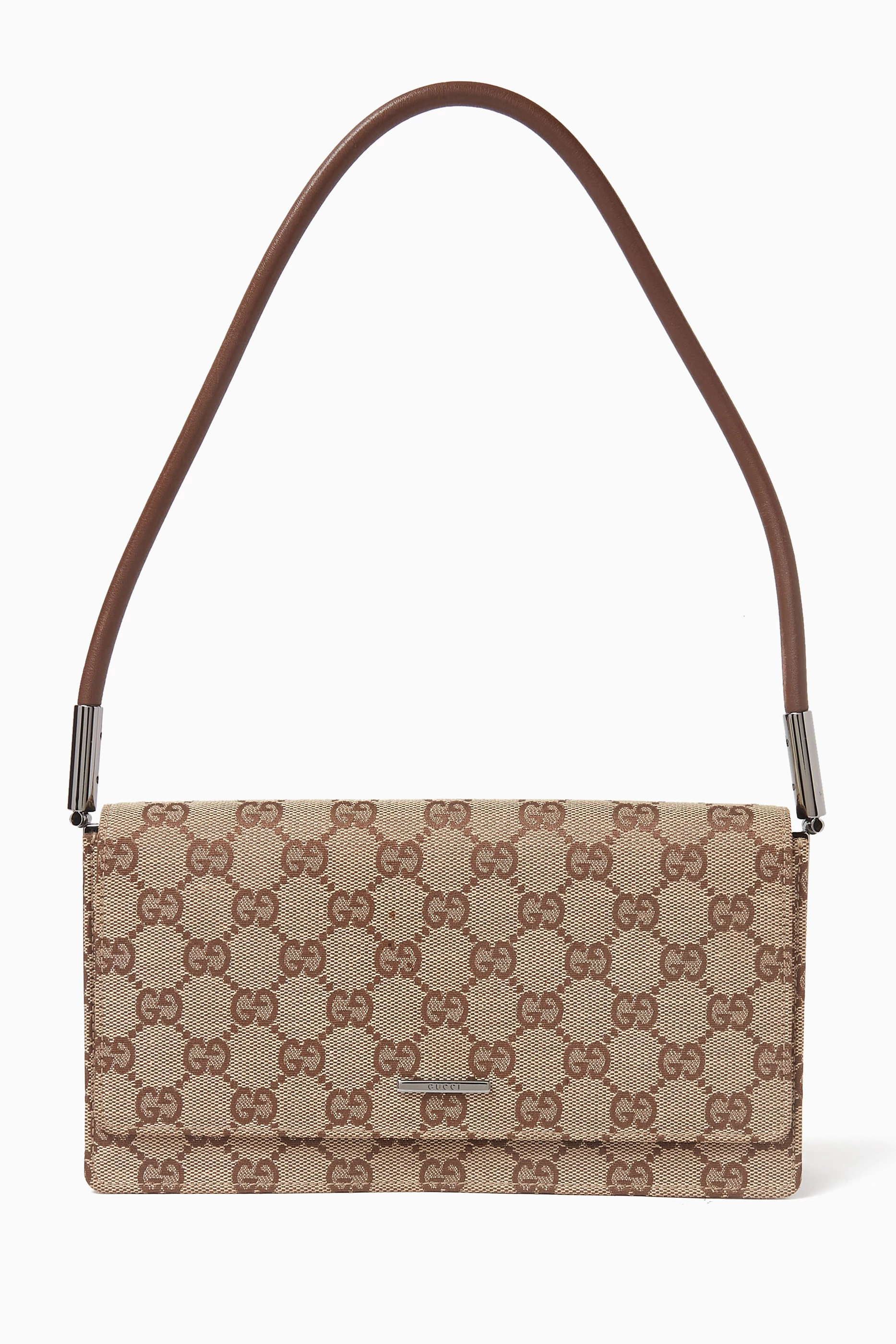 Buy Gucci Pre-Loved Brown Flap Shoulder Bag in GG Canvas For Women