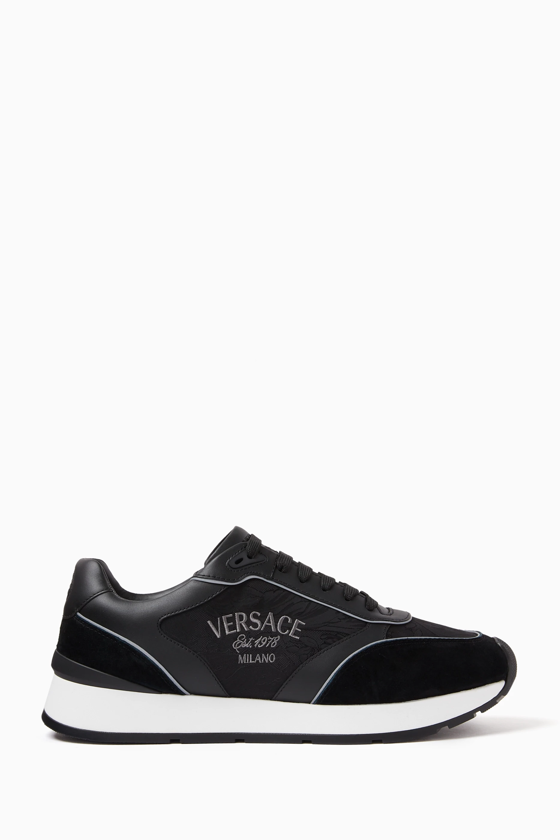 Buy Versace Black Milano Runner Sneakers in Leather For Men Online Ounass Bahrain