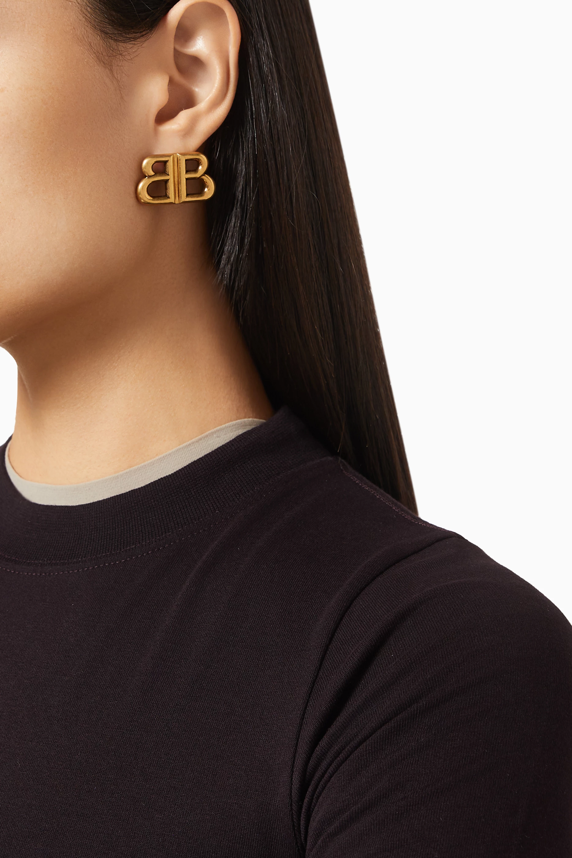 Buy Balenciaga Gold Monaco Stud S Earrings in Antique Brass For Women Online Ounass Bahrain