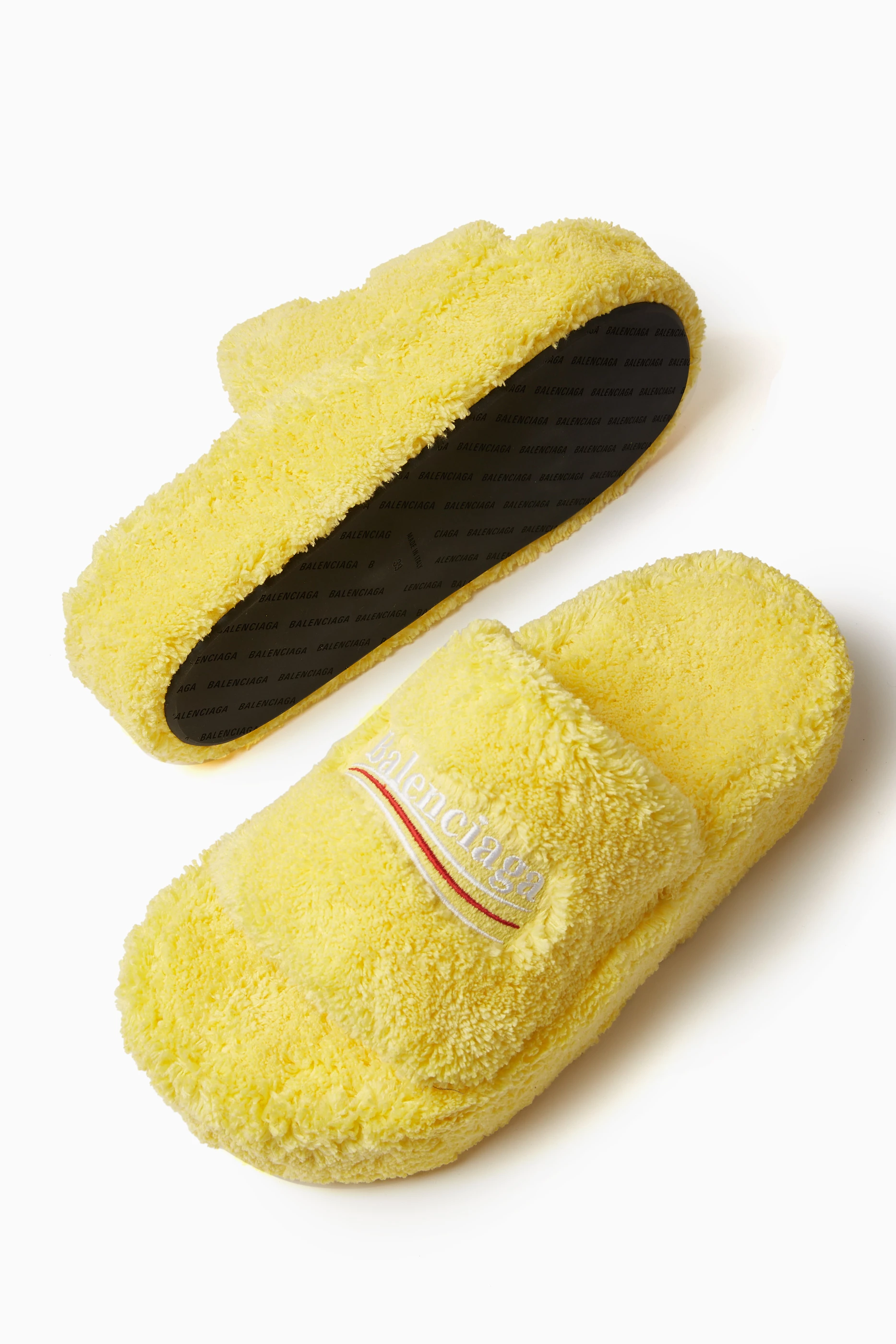 Buy Balenciaga Yellow Furry Platform Sandals in Faux Shearling For Women Online Ounass Bahrain