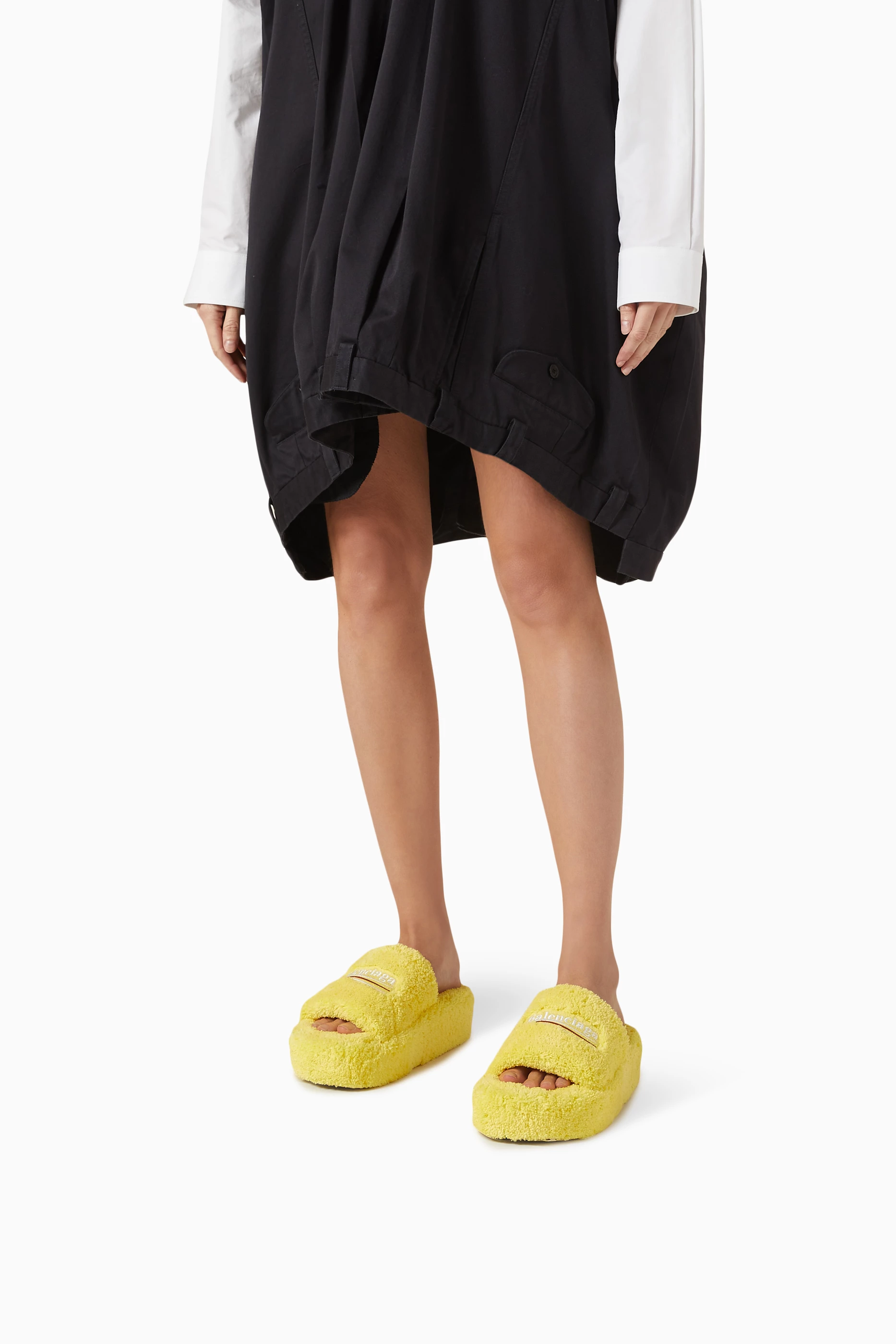 Buy Balenciaga Yellow Furry Platform Sandals in Faux Shearling For Women Online Ounass Bahrain