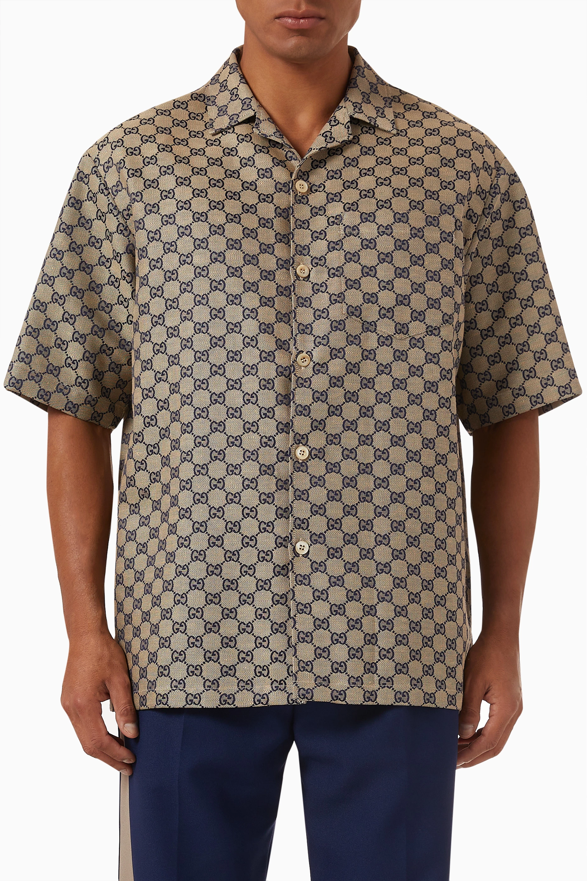 Buy Gucci Neutral GG Logo Shirt in Linen blend Canvas For Men Online Ounass Bahrain
