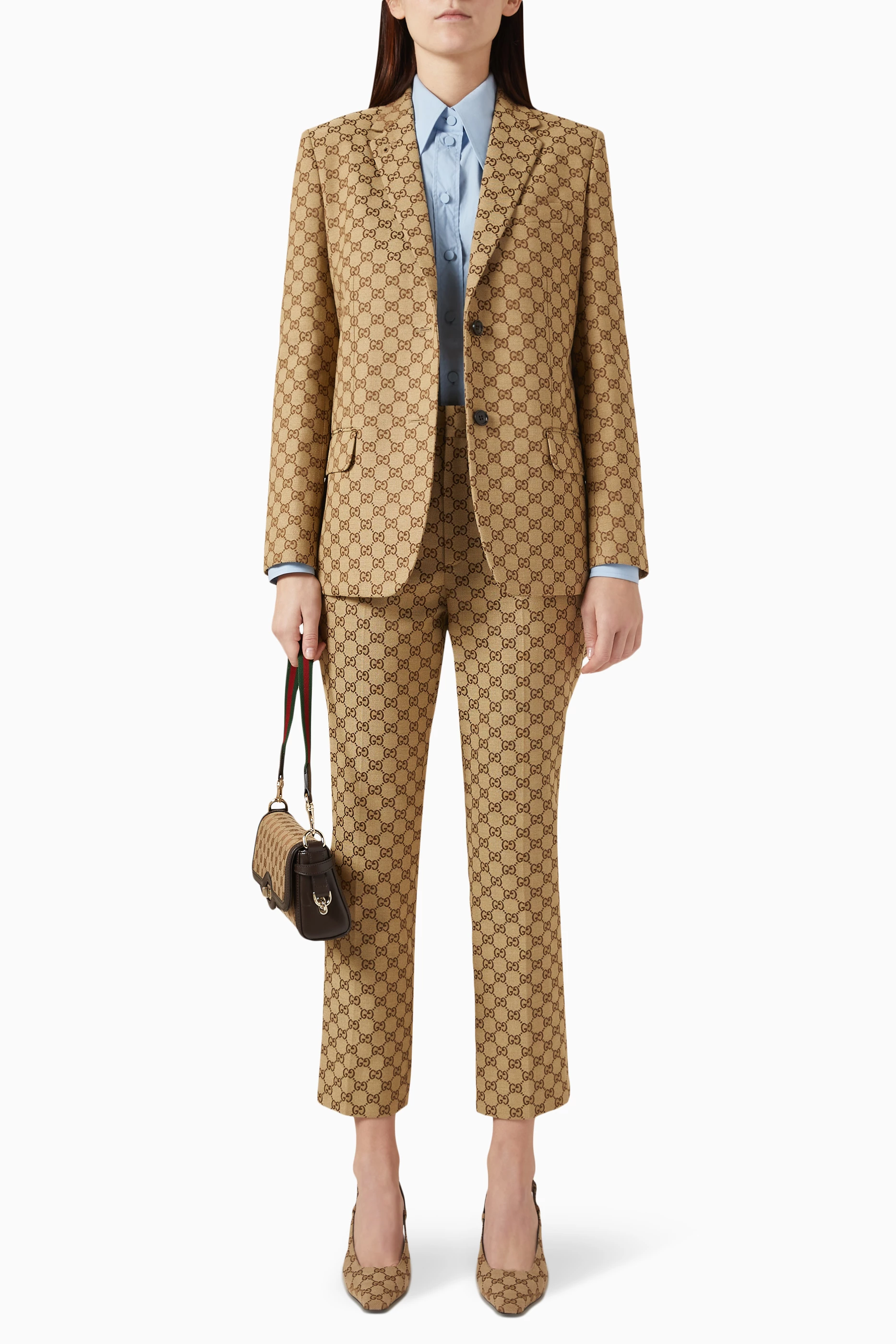 Buy Gucci Brown GG Monogram Blazer in Cotton blend For Women Online Ounass Bahrain