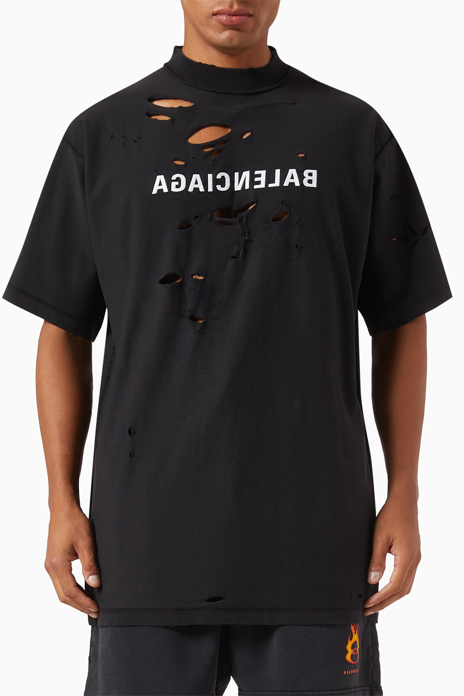 トップス BALENCIAGA destroyed mirror logo tshirt Balenciaga Inside Out Mirror Destroyed Cotton T-Shirt in