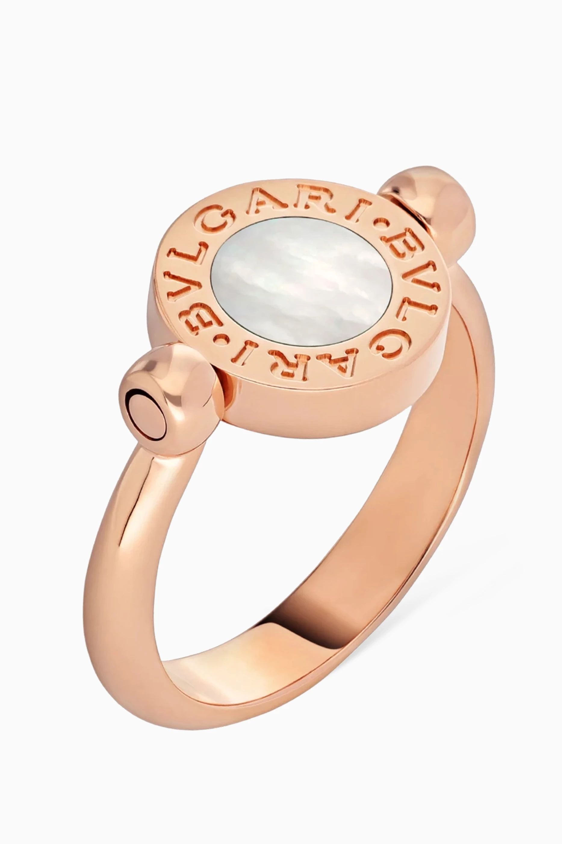 Buy BVLGARI Rose Gold BVLGARI BVLGARI Mother of Pearl Onyx Flip Ring in 18kt Rose Gold For Women Online Ounass Bahrain