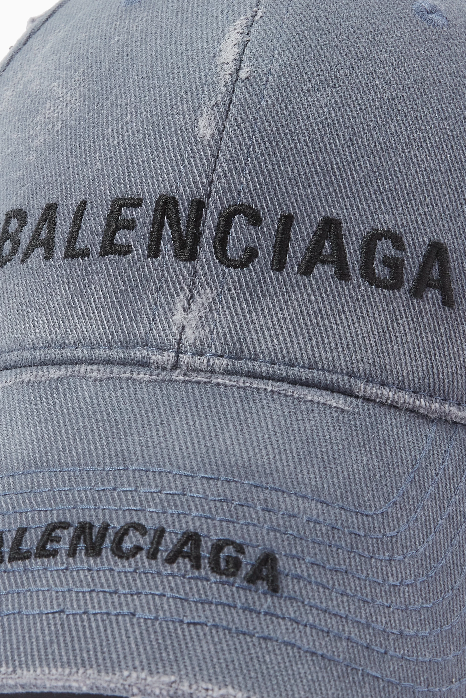 Buy Balenciaga Blue Unisex Distressed Logo Cap in Cotton For UNISEX Online Ounass Bahrain