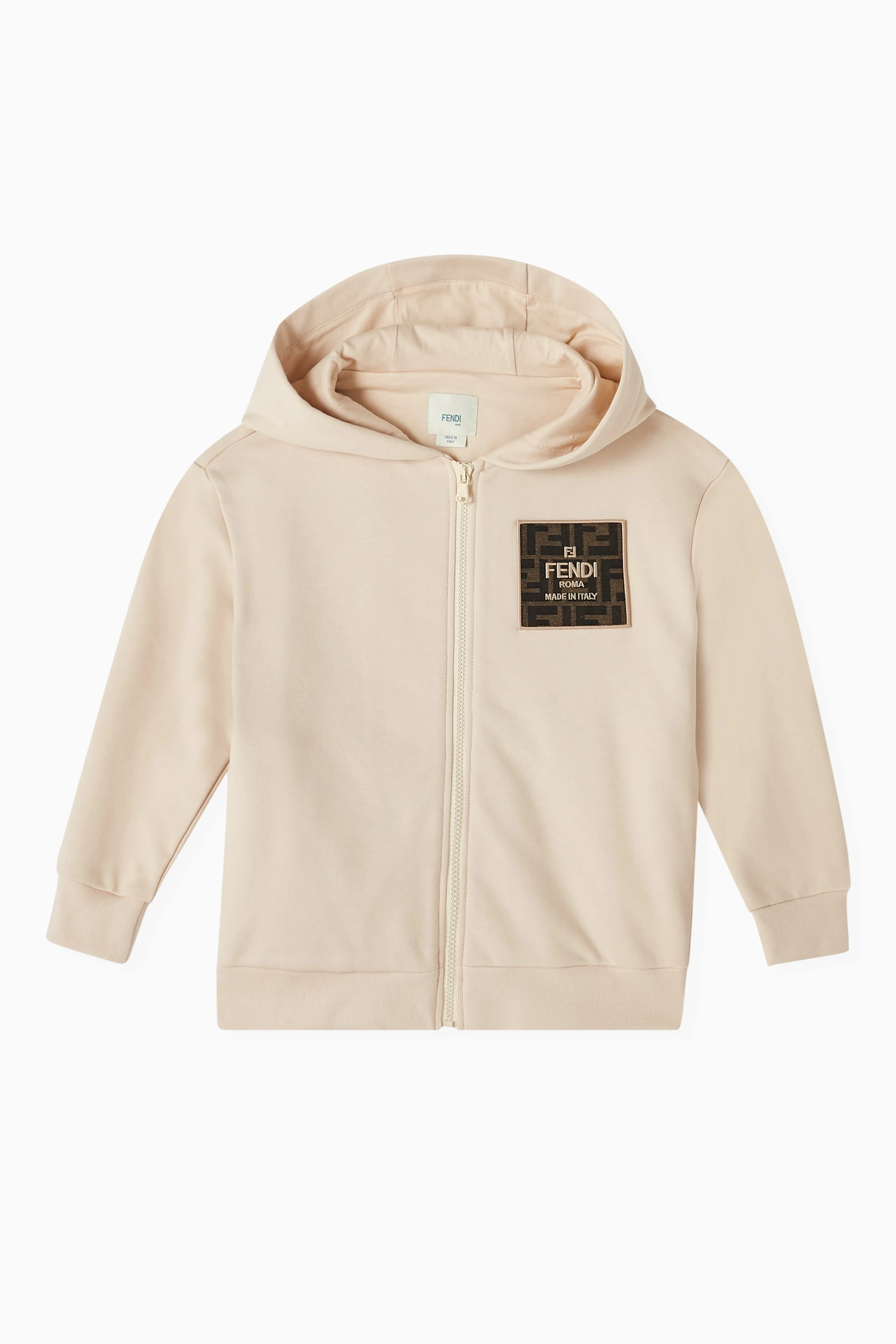 Buy Fendi Neutral Monogram Patch Hoodie in Cotton For Boys Online Ounass Bahrain