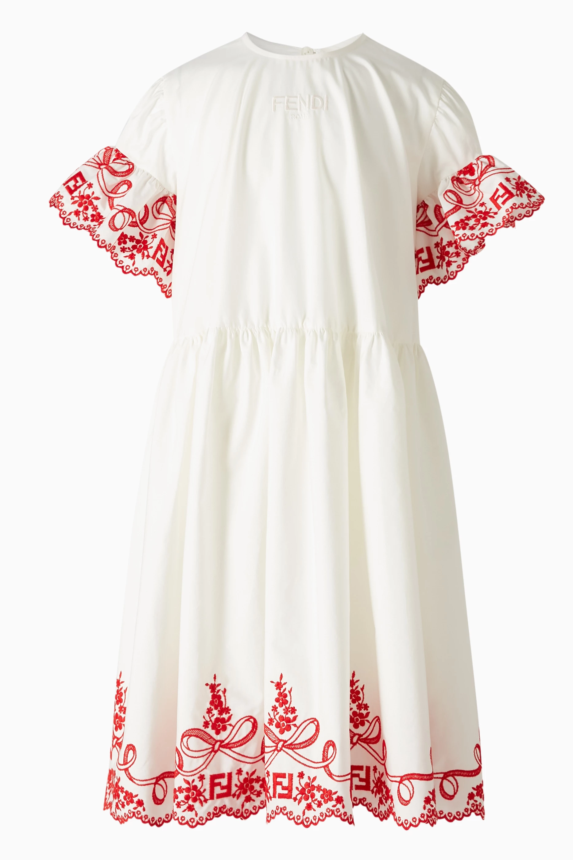 Buy Fendi White Embroidered Dress in Cotton For Girls Online Ounass Bahrain