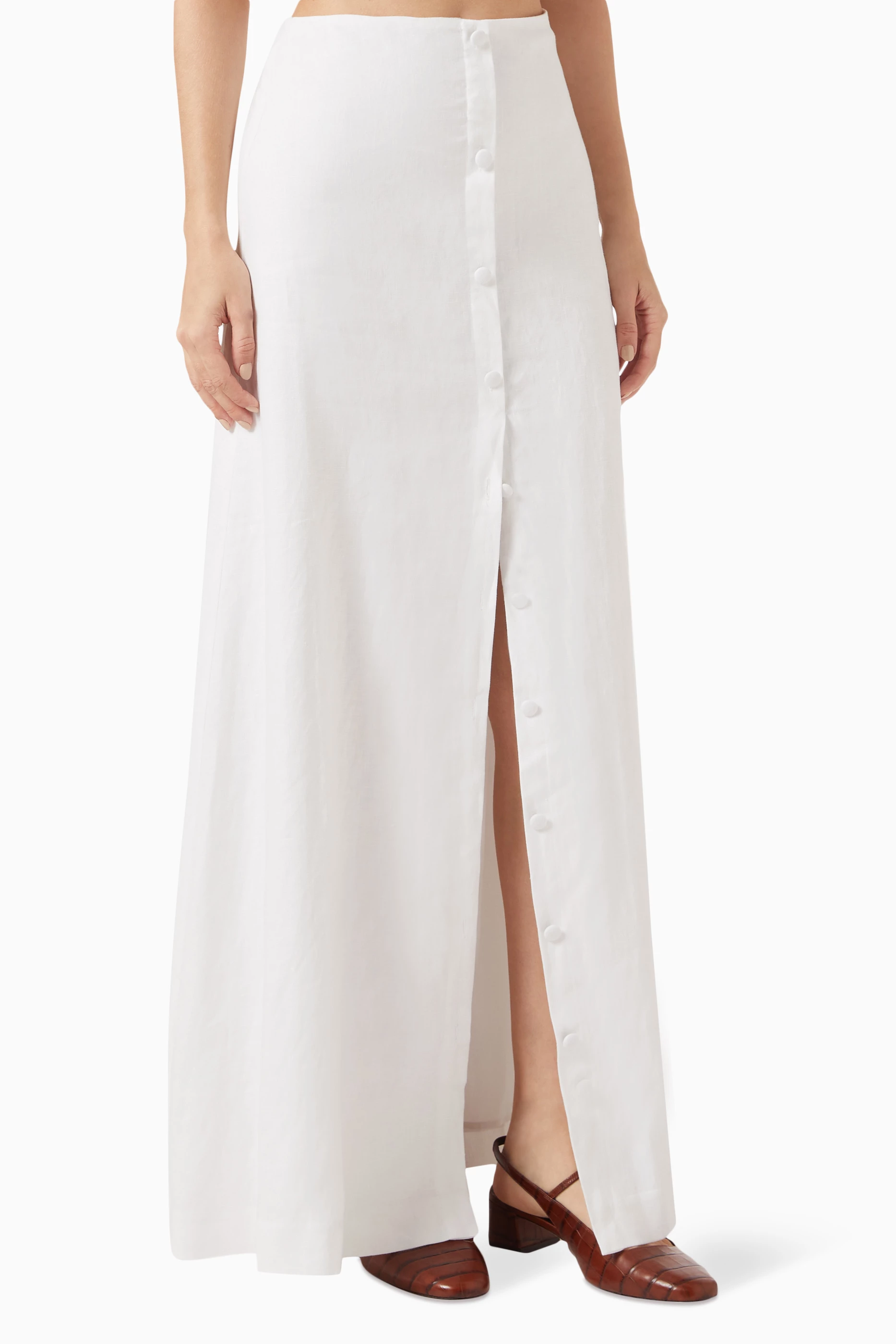 Buy Reformation White Andi Front slit Maxi Skirt in Linen For Women Online Ounass Bahrain