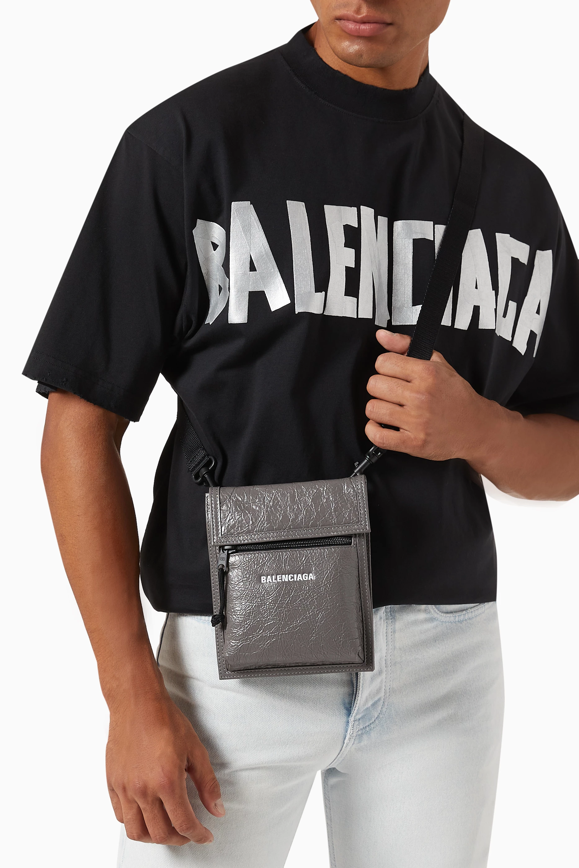 Buy Balenciaga Grey Small Explorer Pouch Bag in Leather For Men Online Ounass Bahrain