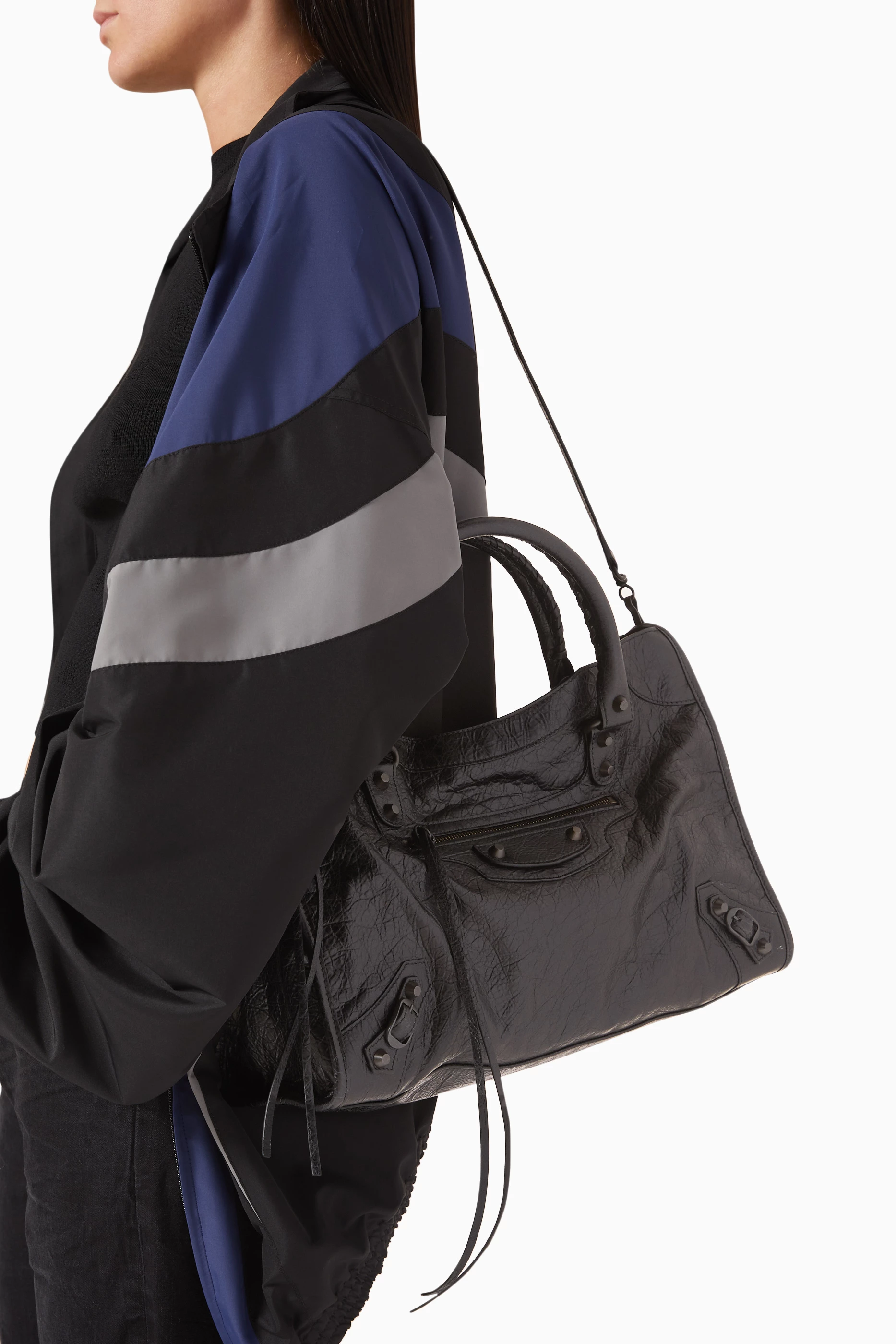 Buy Balenciaga Black Medium Le City Bag in Arena Storico