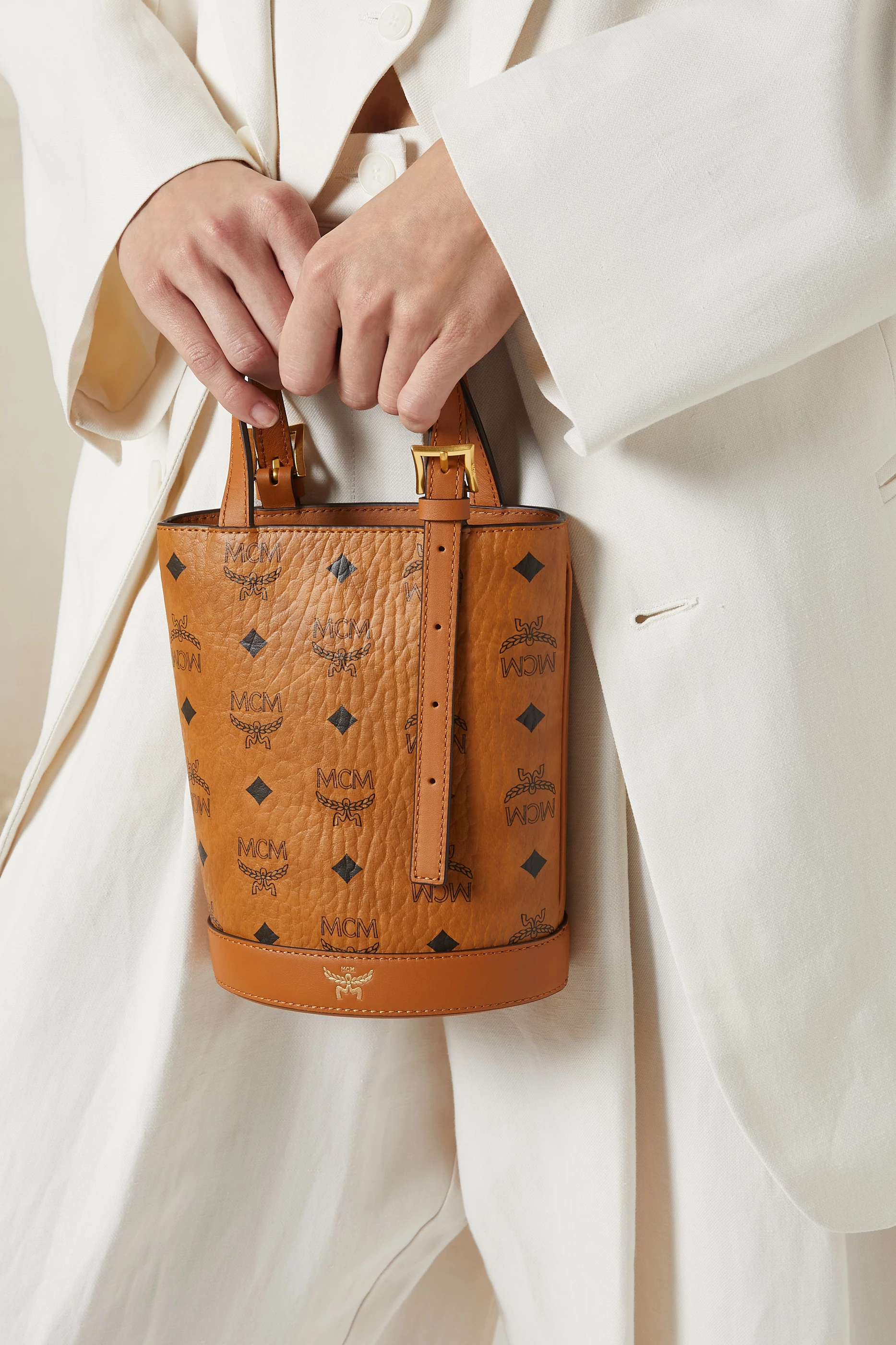 Buy MCM Brown Mini Aren VI Tote in Visetos For Women Online Ounass Bahrain