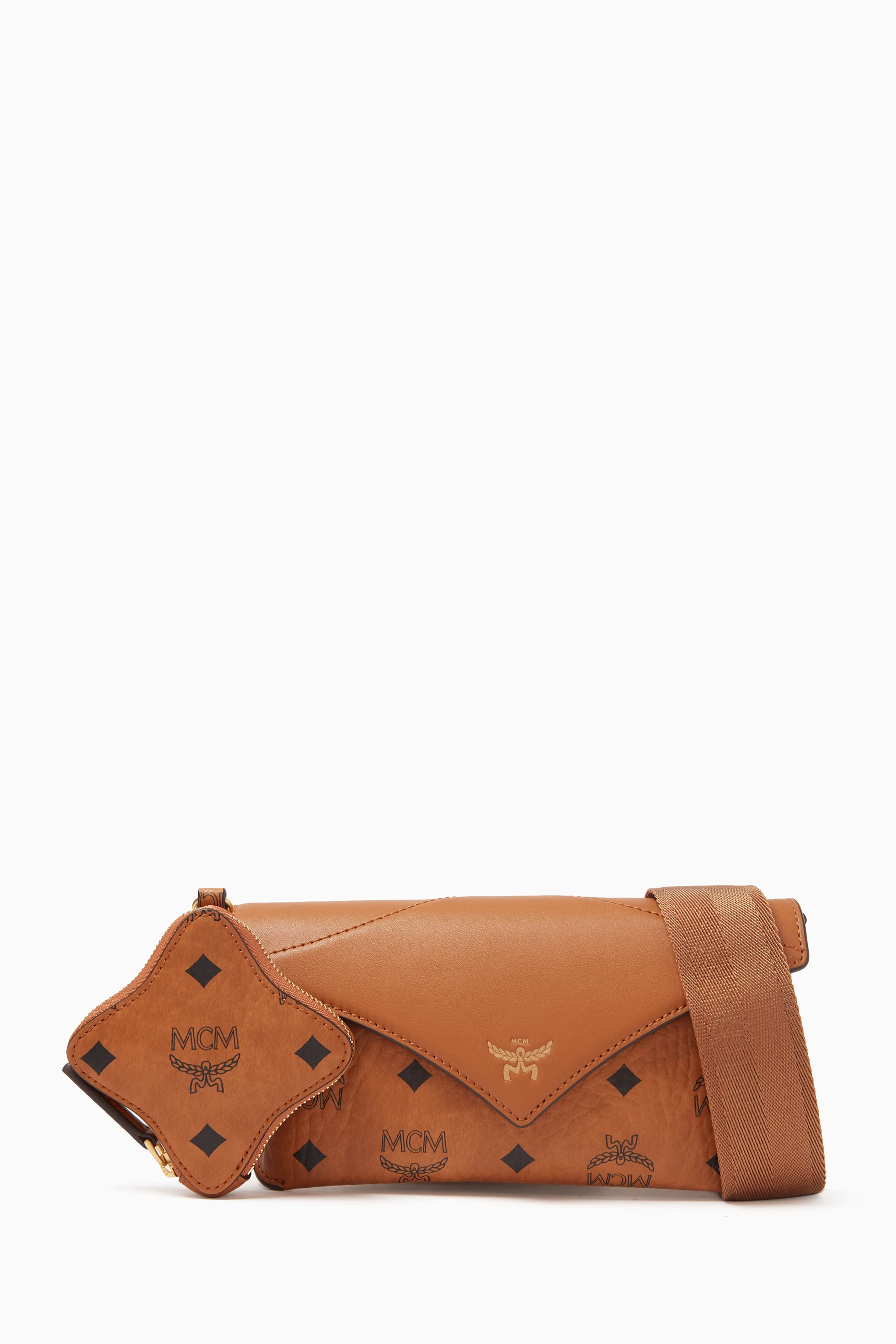 Mcm essential visetos crossbody small cognac shop
